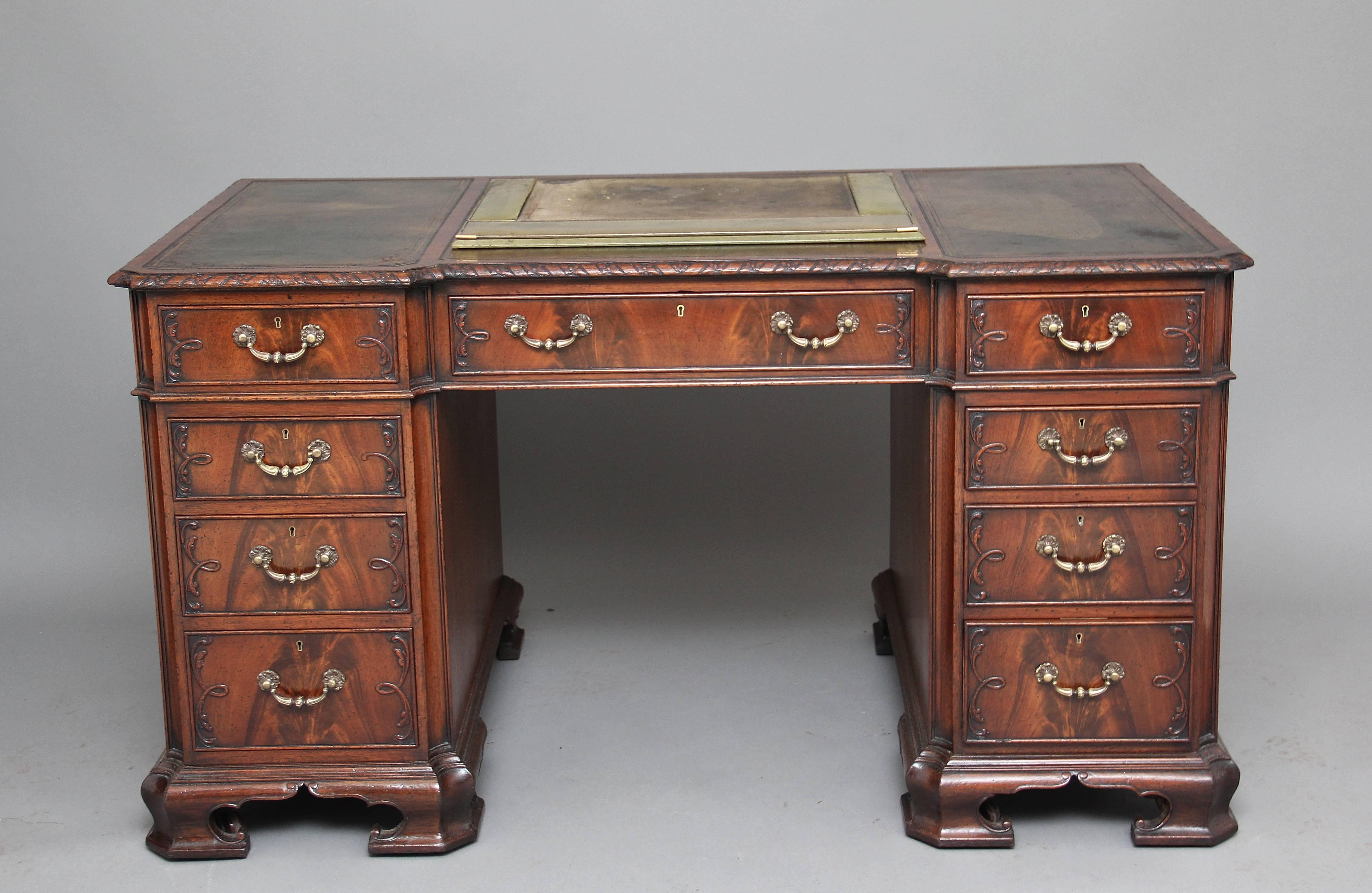 Early 20th Century Edwardian Chippendale Influenced Mahogany Desk 3