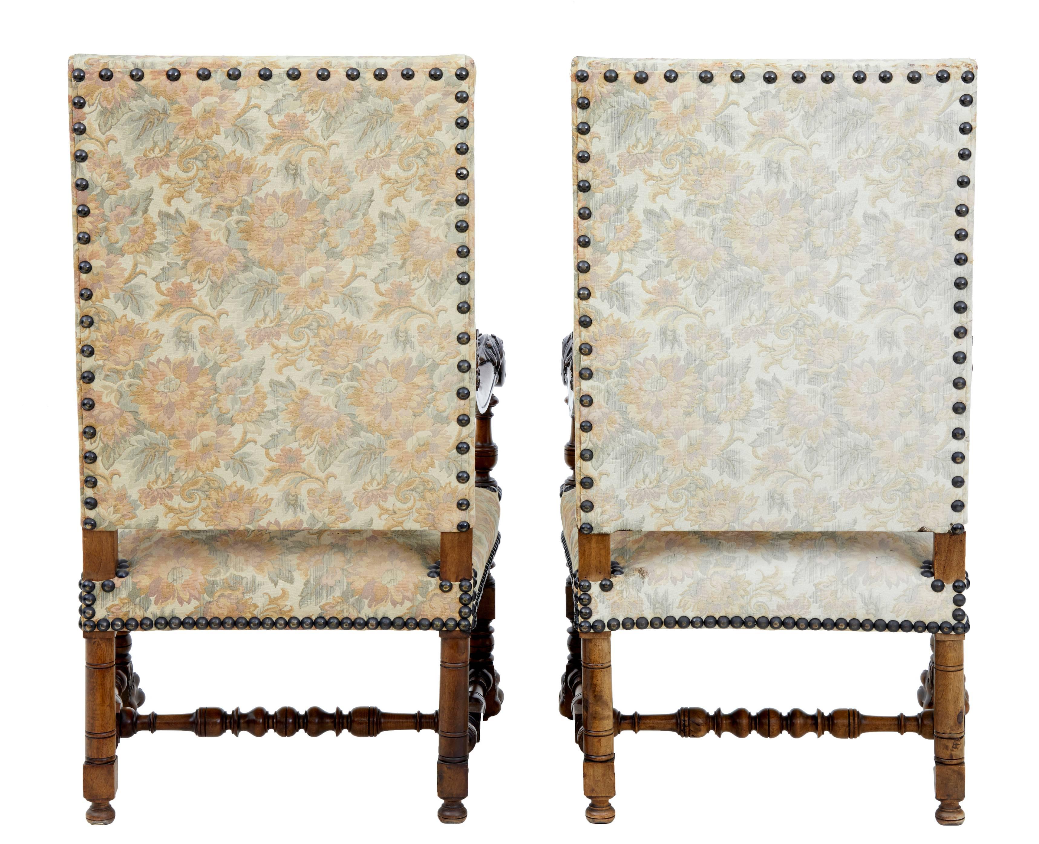 Baroque Revival Fine Pair of 19th Century French Carved Walnut Armchairs