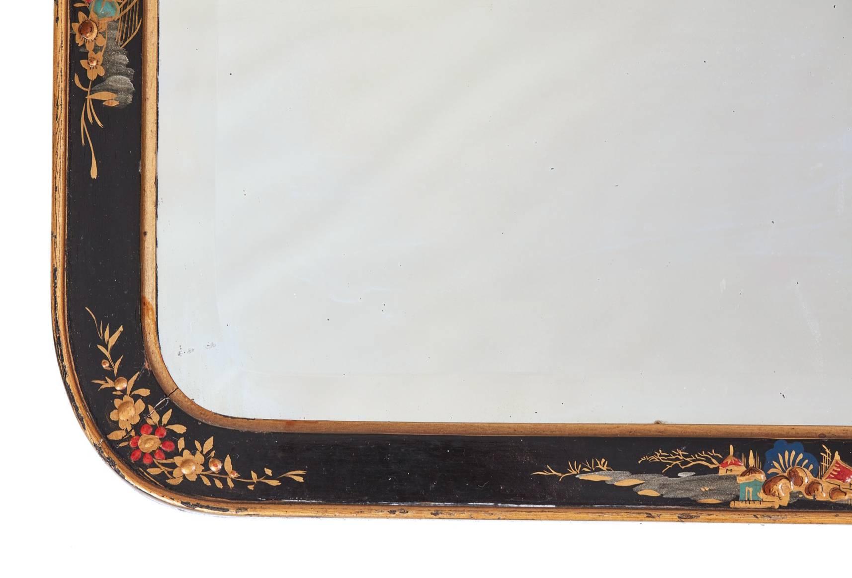 Lacquered Early 20th Century Chinoiserie Queen Anne Influenced Mirror