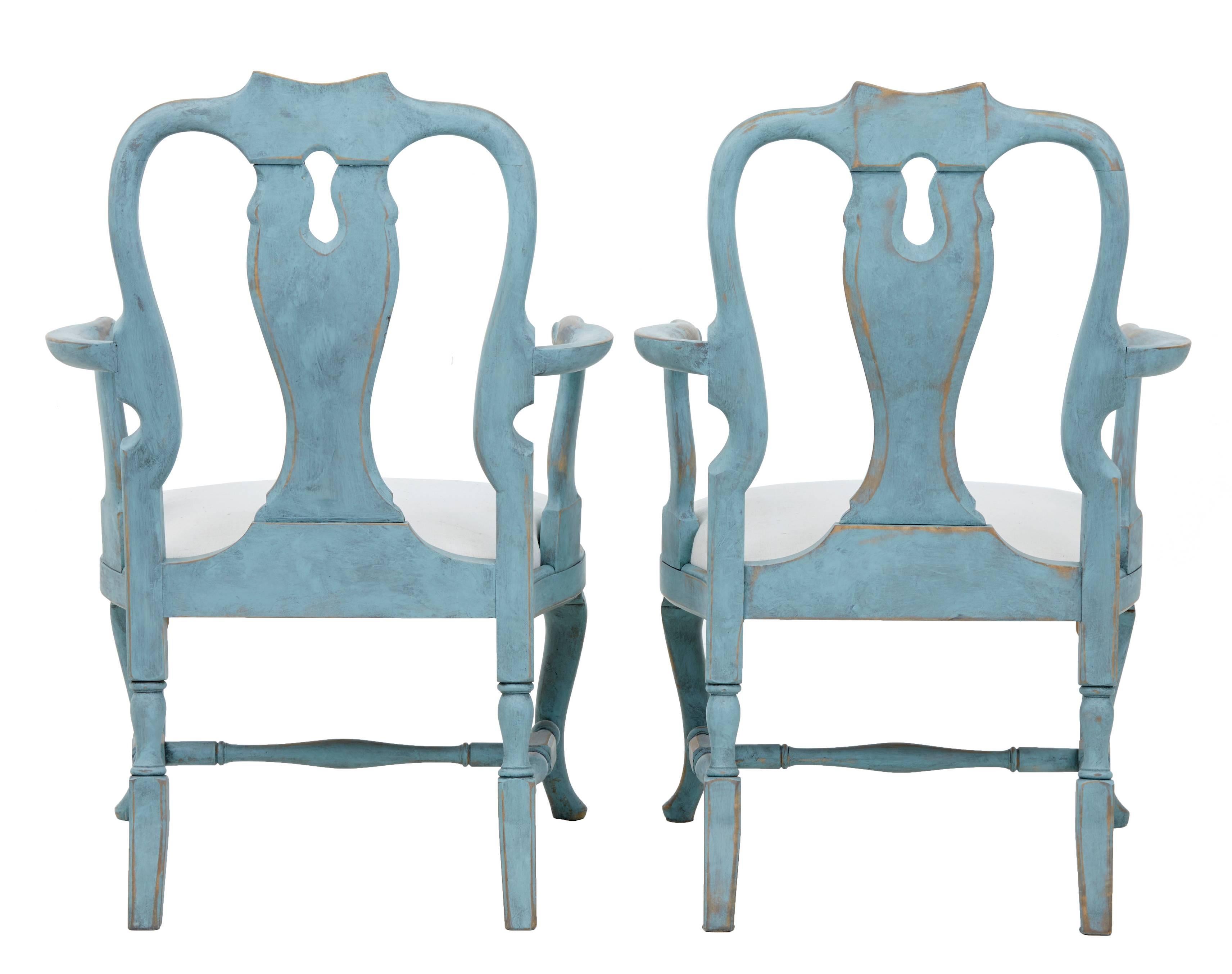 Gustavian Pair of 19th Century Swedish Painted Armchairs