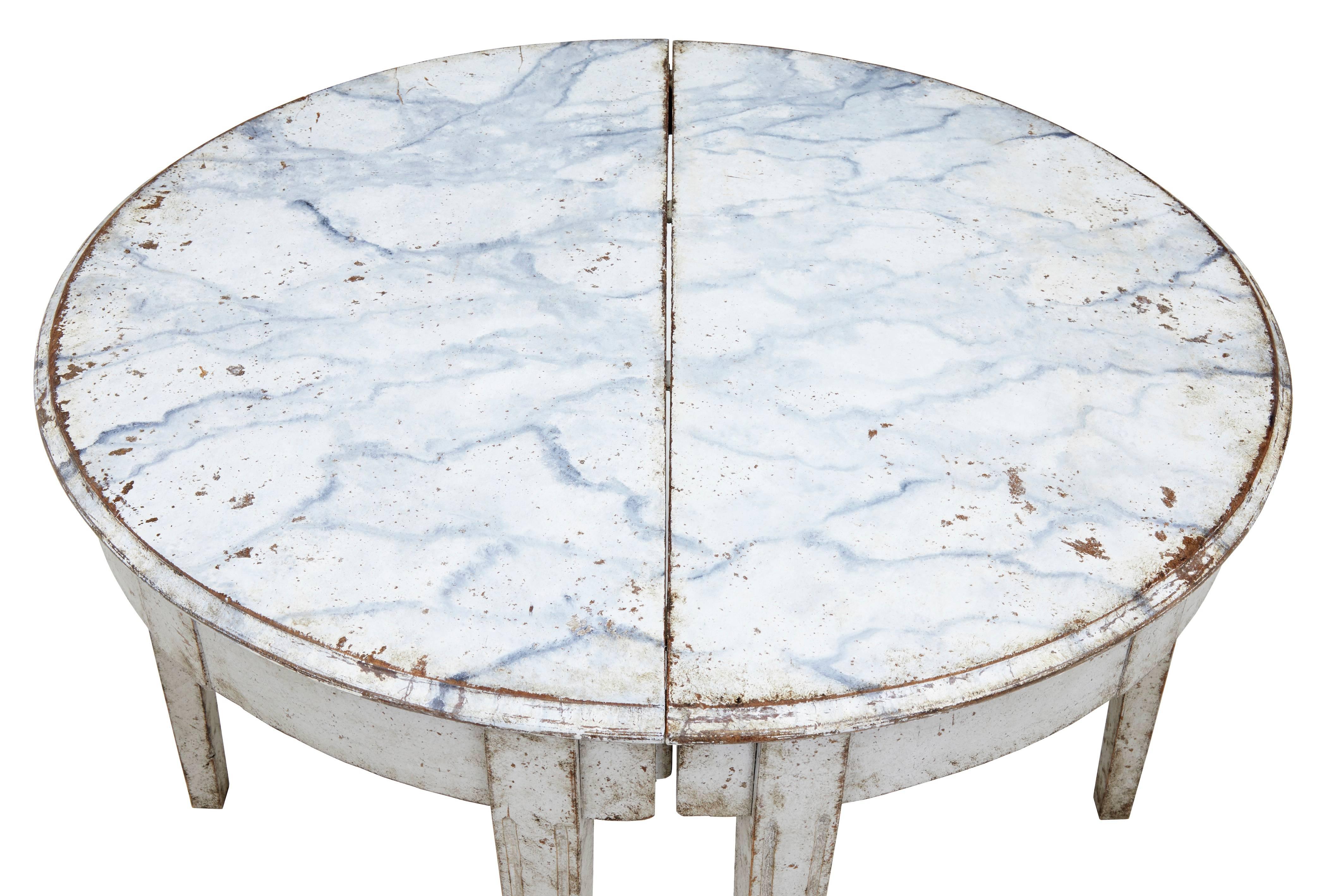 Gustavian Pair of 19th Century Swedish Painted Demilune Tables