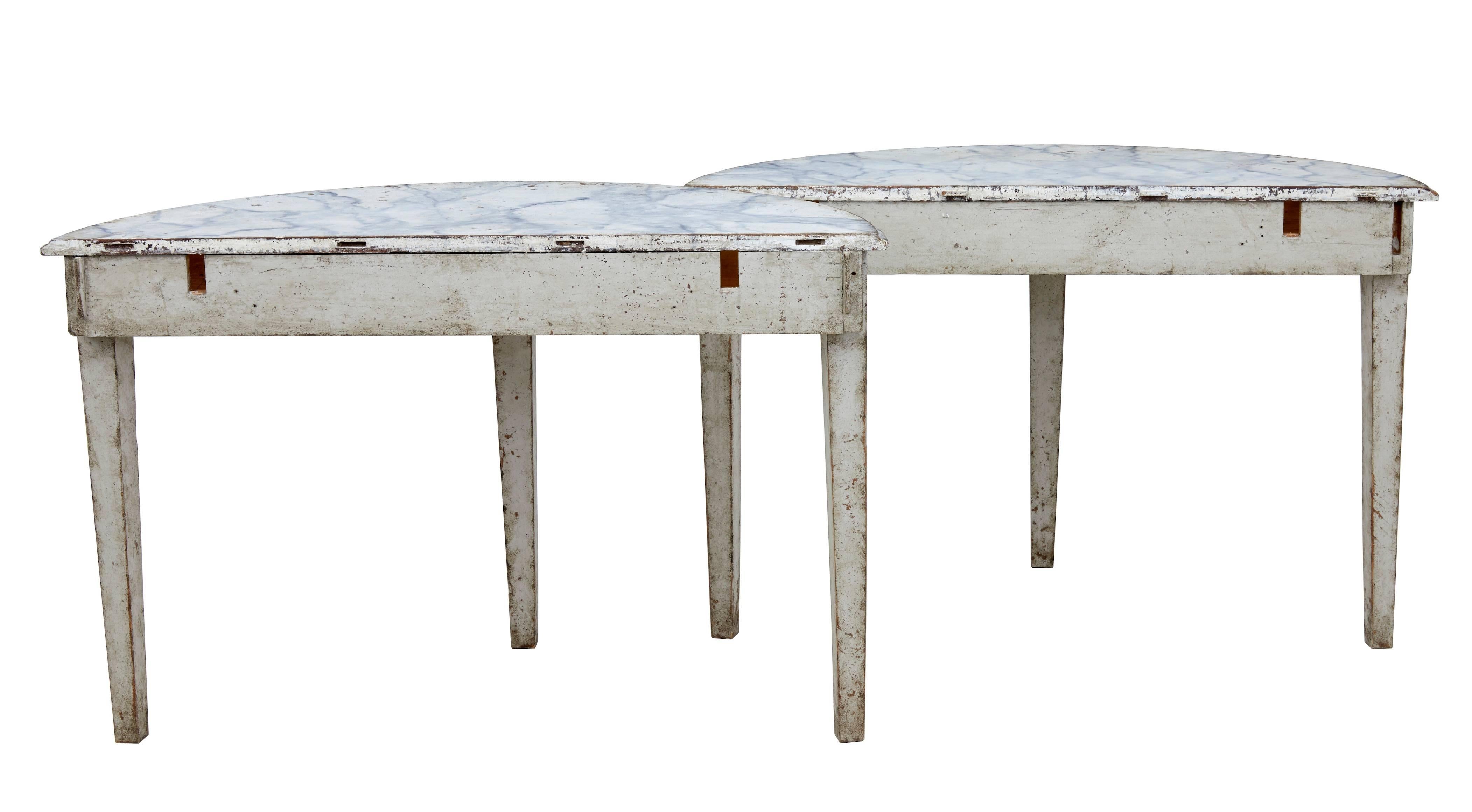 Pine Pair of 19th Century Swedish Painted Demilune Tables
