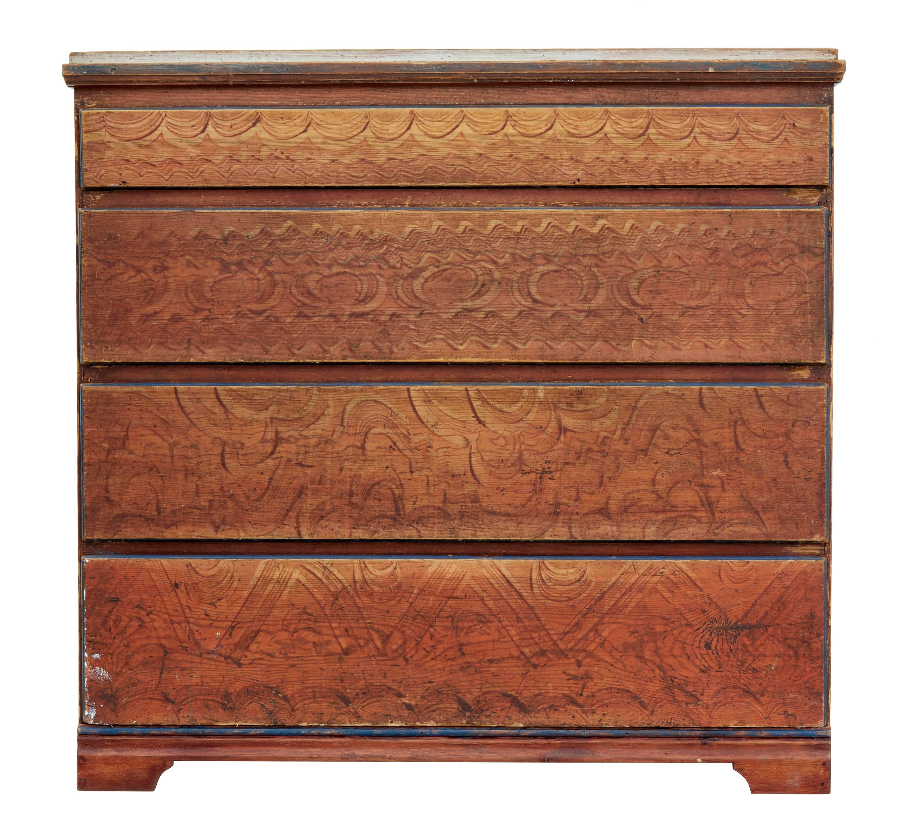 Rustic Rare 19th Century Swedish Painted Chest of Drawers
