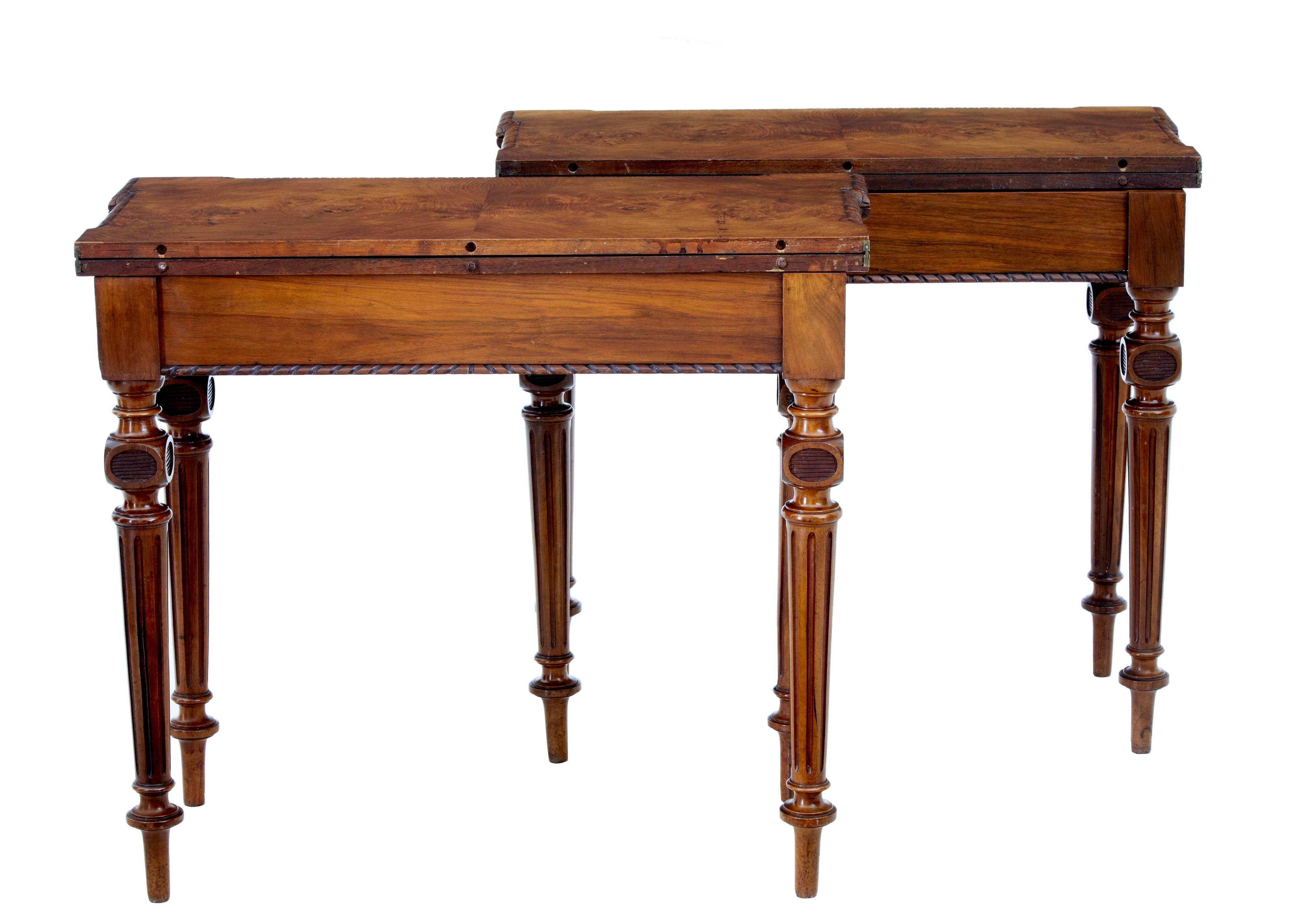 European Pair of 19th Century Victorian Burr Walnut Tea Tables