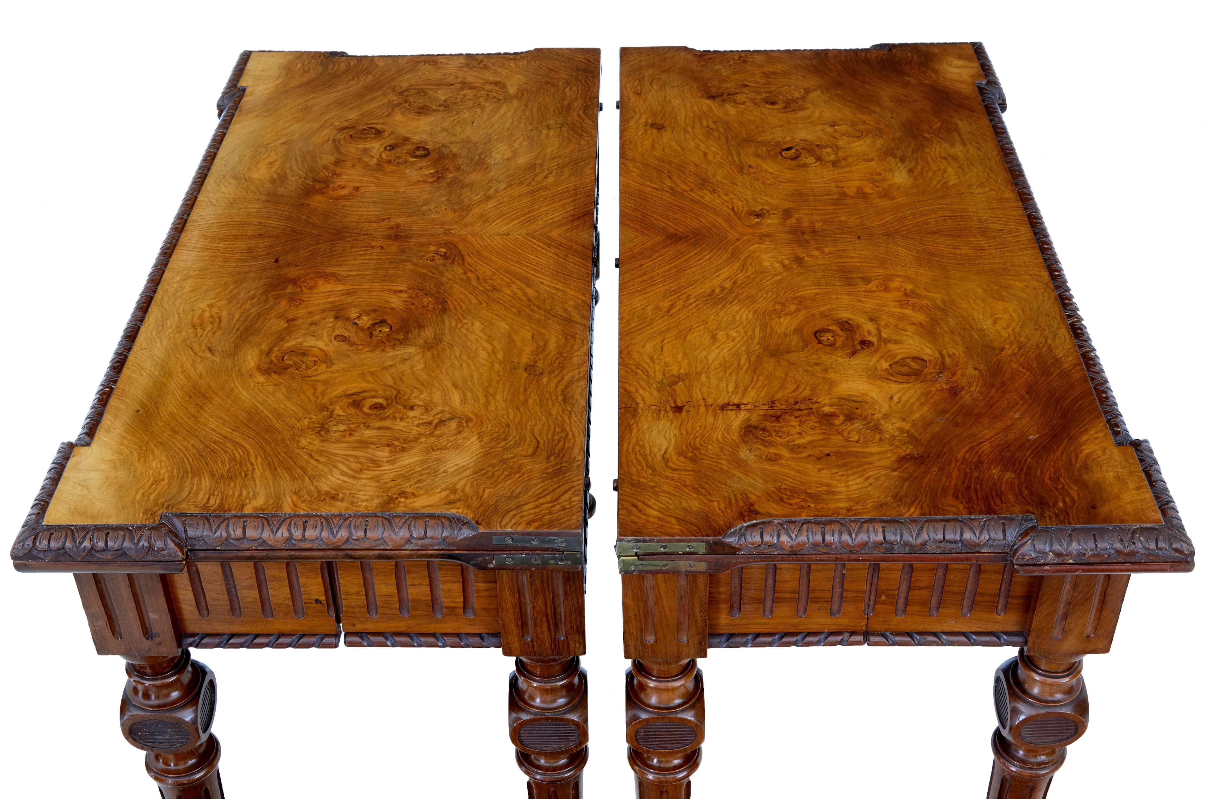 Pair of 19th Century Victorian Burr Walnut Tea Tables 2