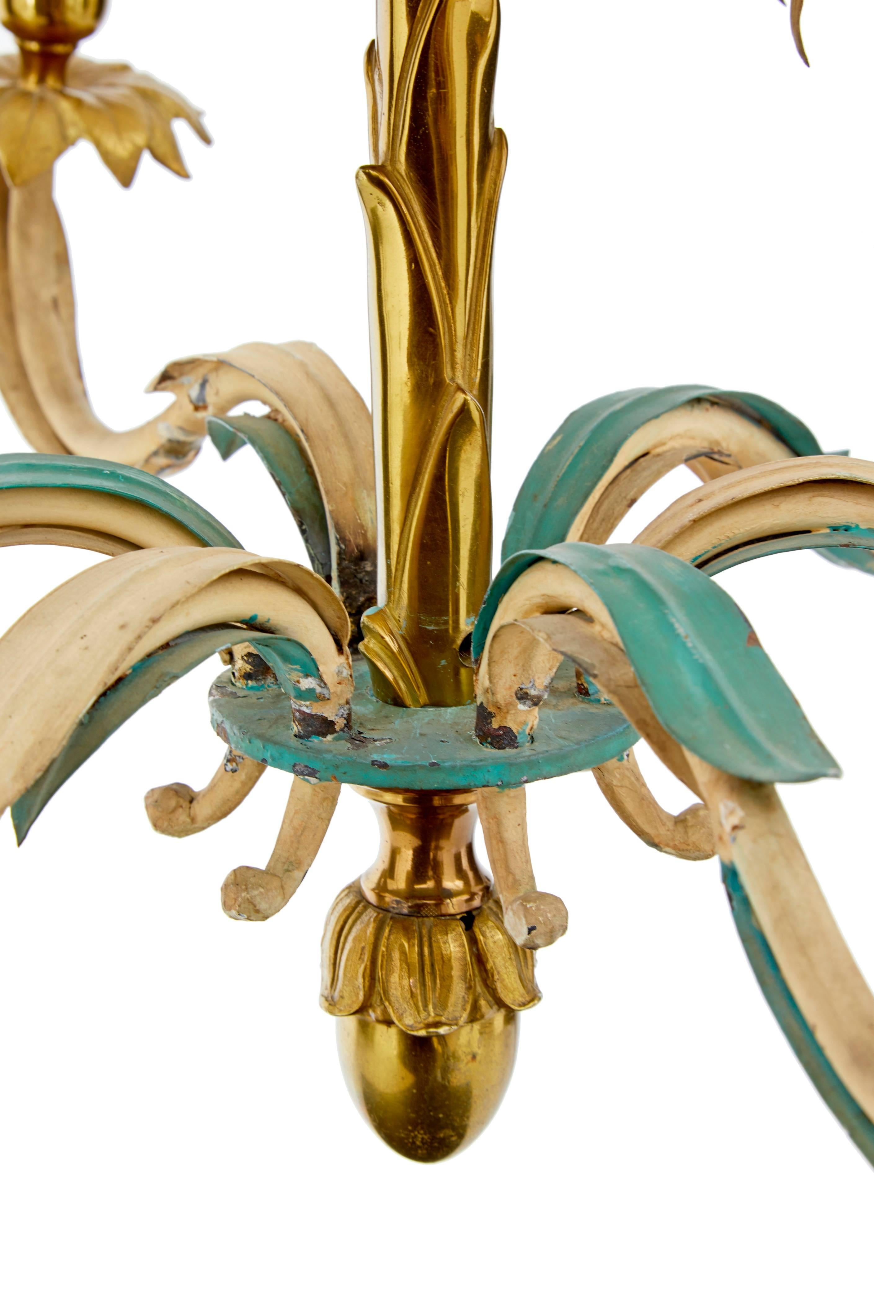 Victorian 1960s French Decorated Brass Palm Chandelier by Bagues