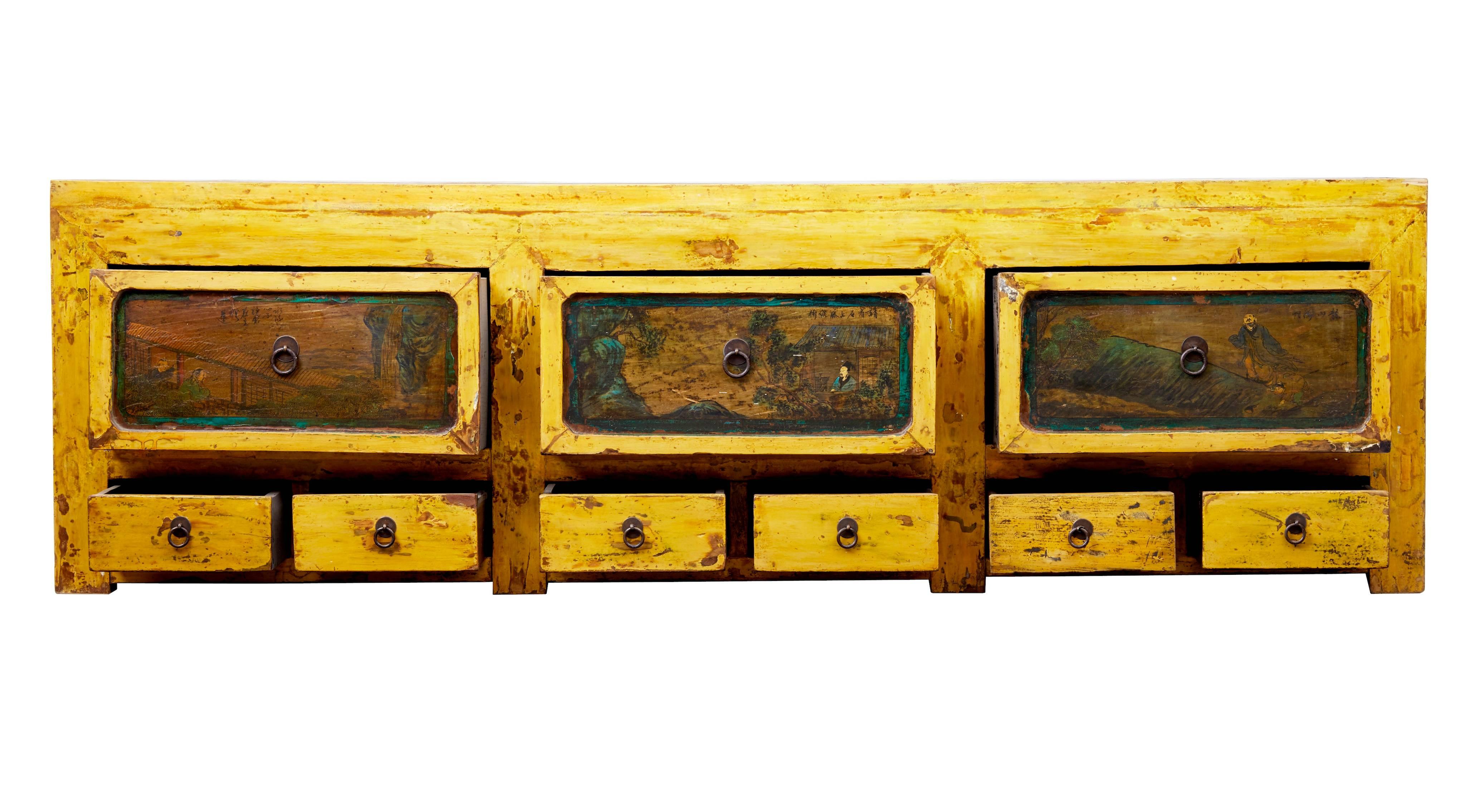 Chinese Export 19th Century Chinese Yellow Lacquered Low Sideboard