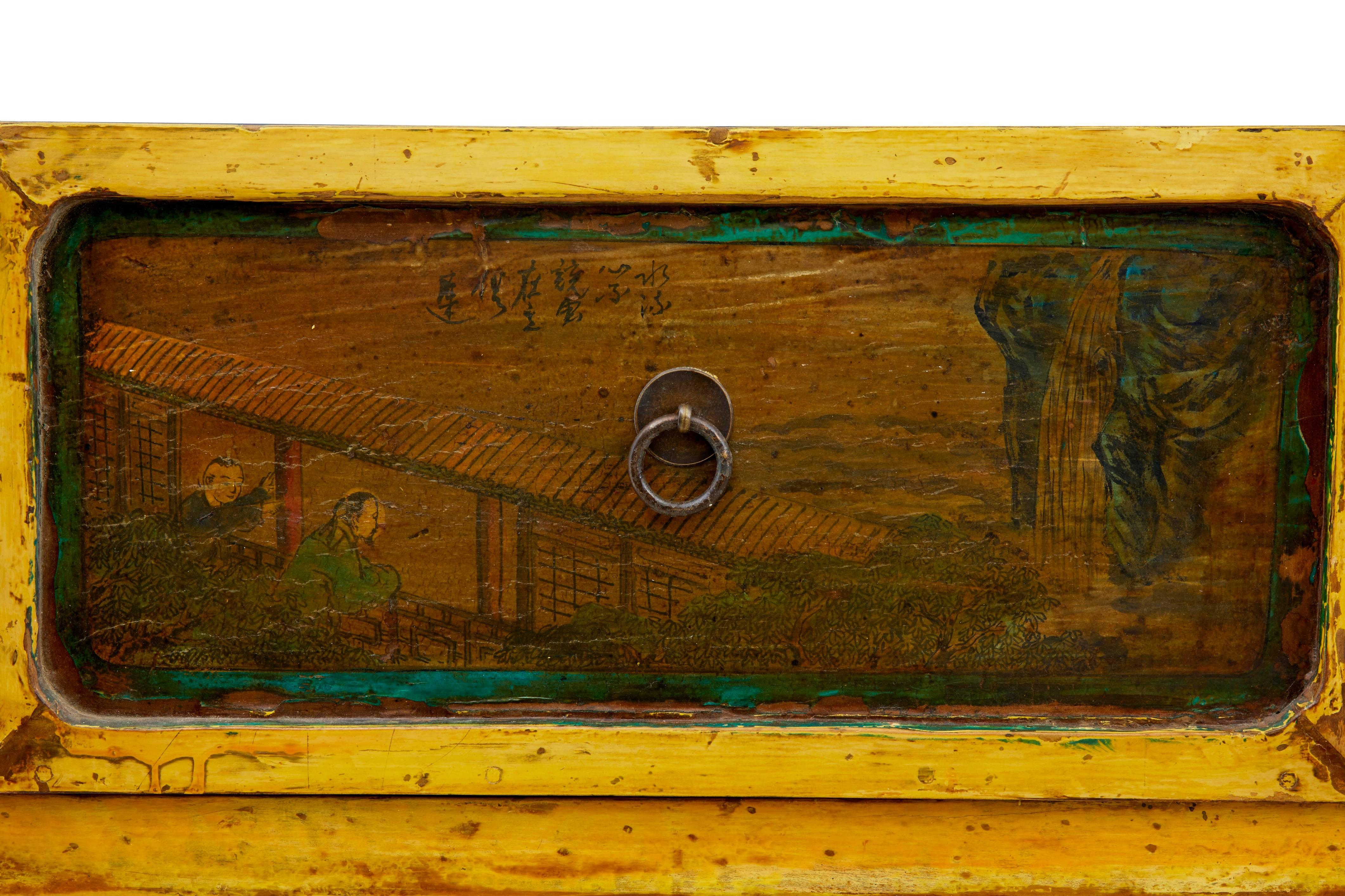 19th Century Chinese Yellow Lacquered Low Sideboard 2