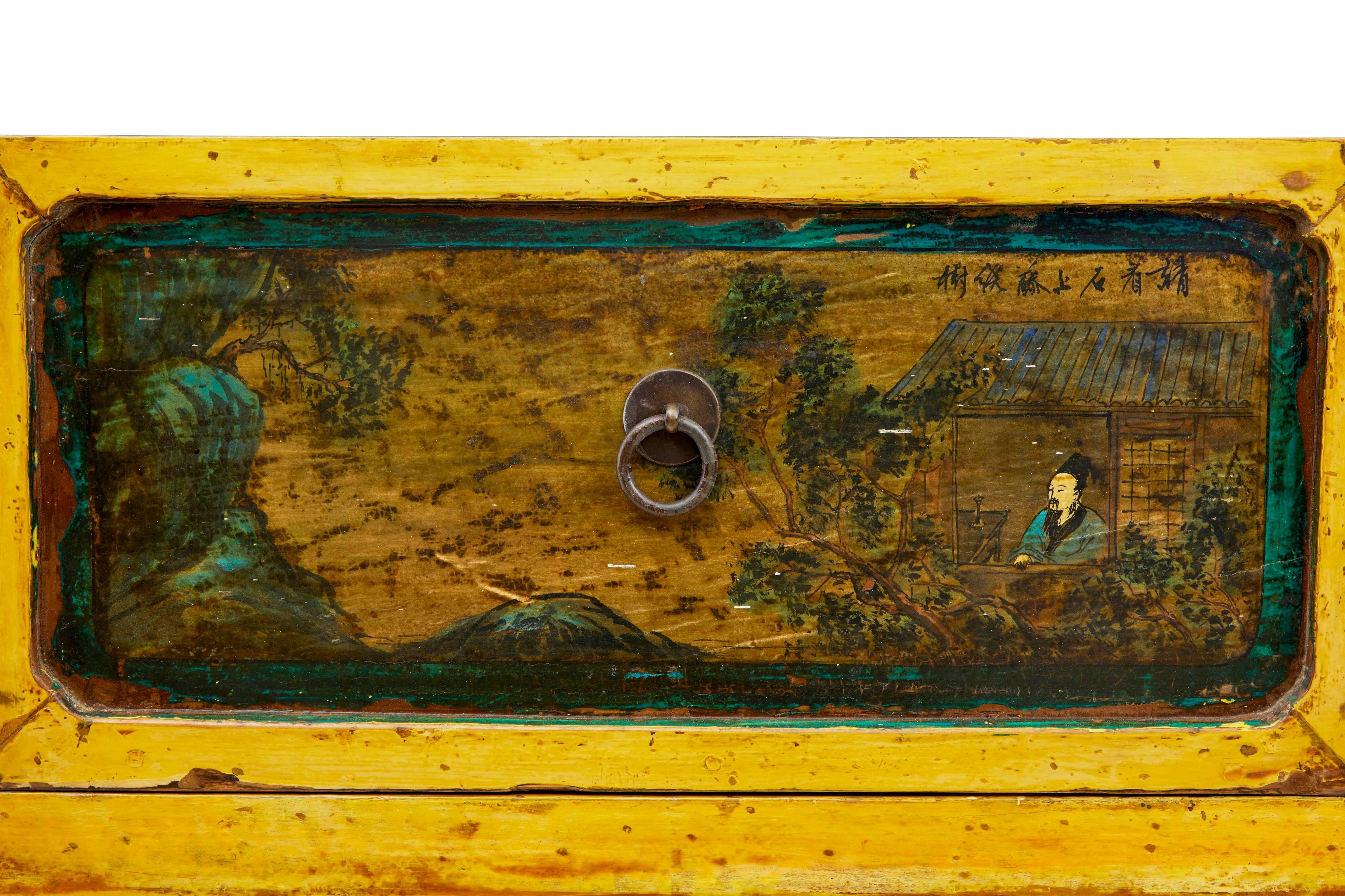 19th Century Chinese Yellow Lacquered Low Sideboard 3