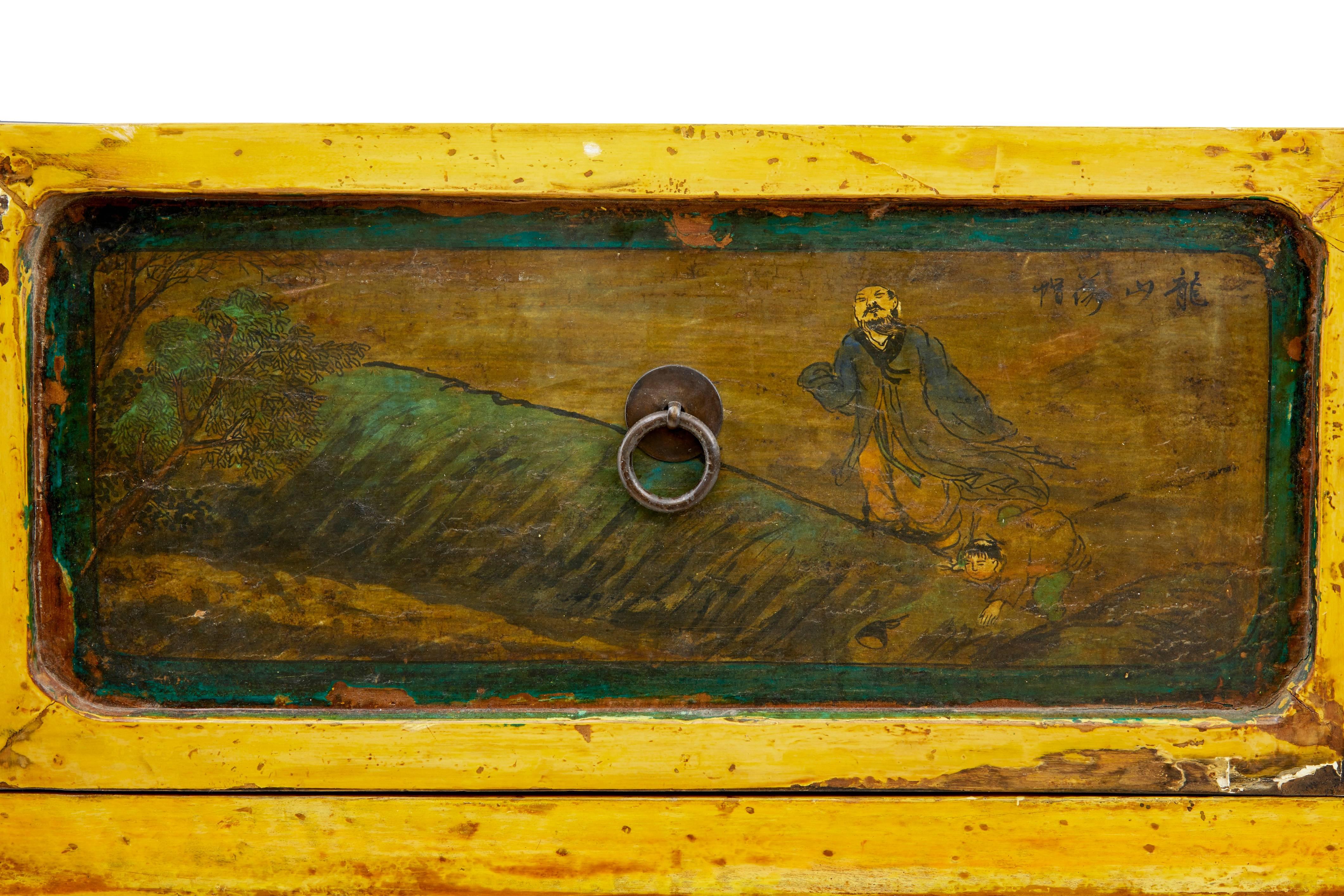 19th Century Chinese Yellow Lacquered Low Sideboard 4