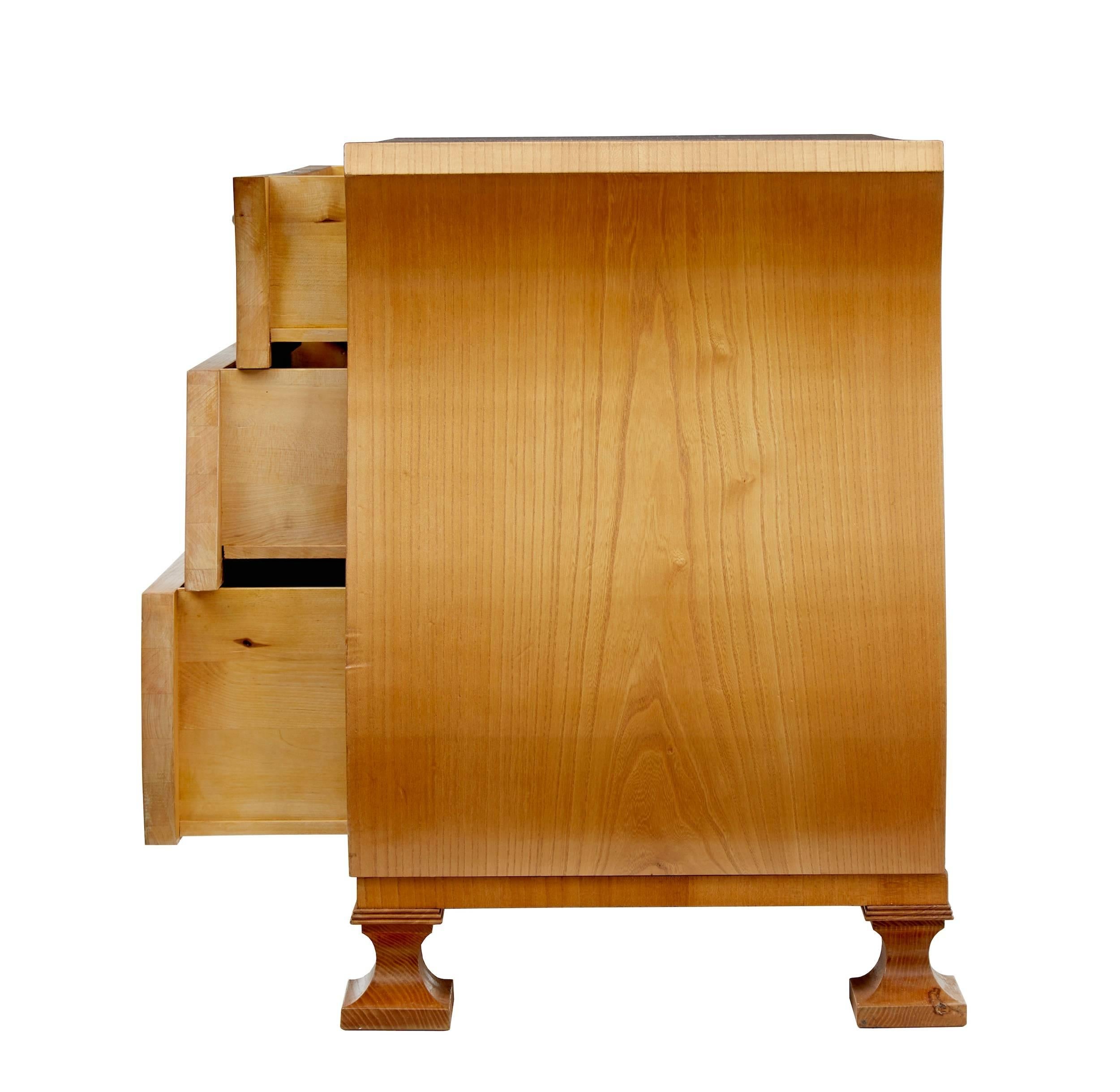 Scandinavian Modern 1950s Lyre Shaped Elm Chest of Drawers