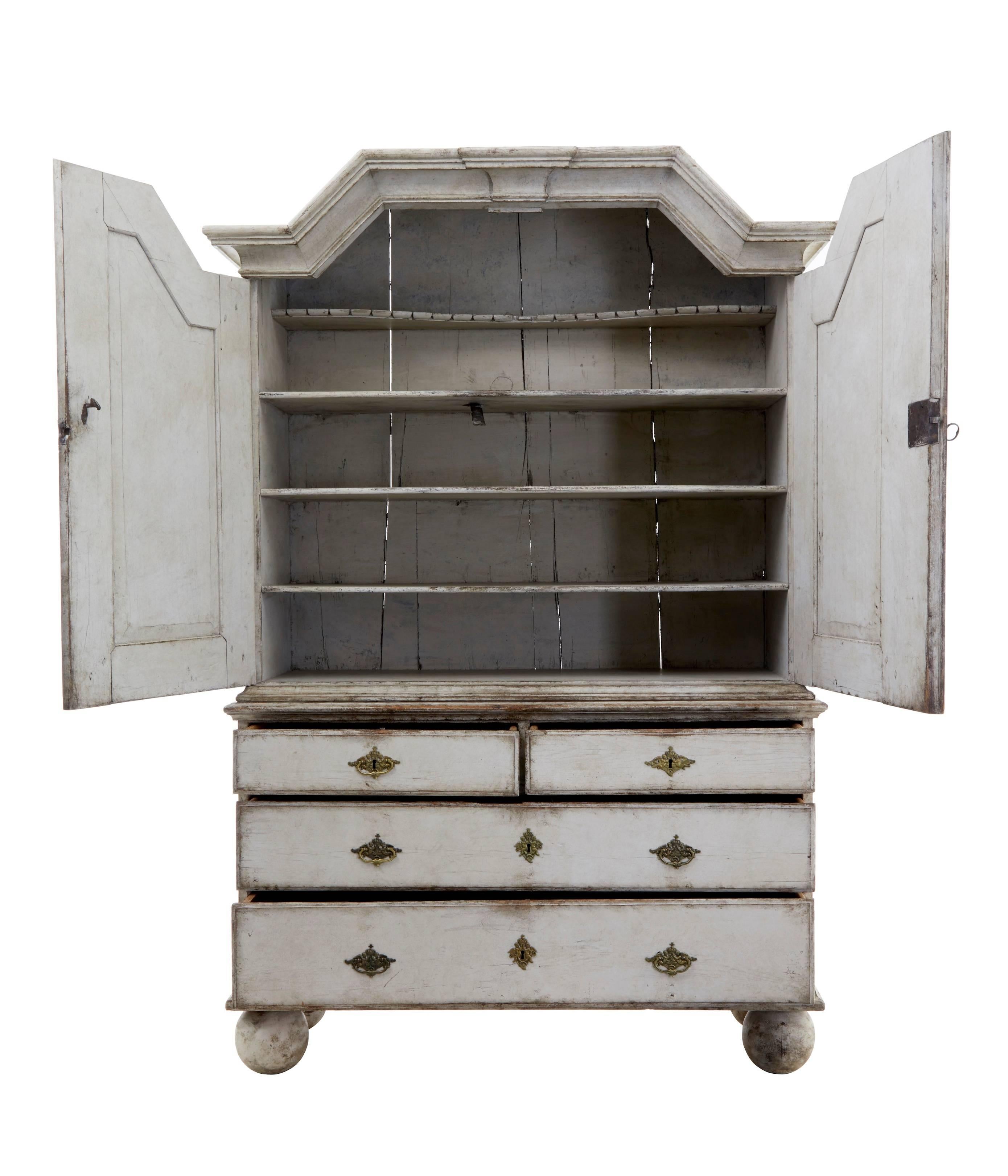 Gustavian 19th Century Large Swedish Painted Cabinet on Chest