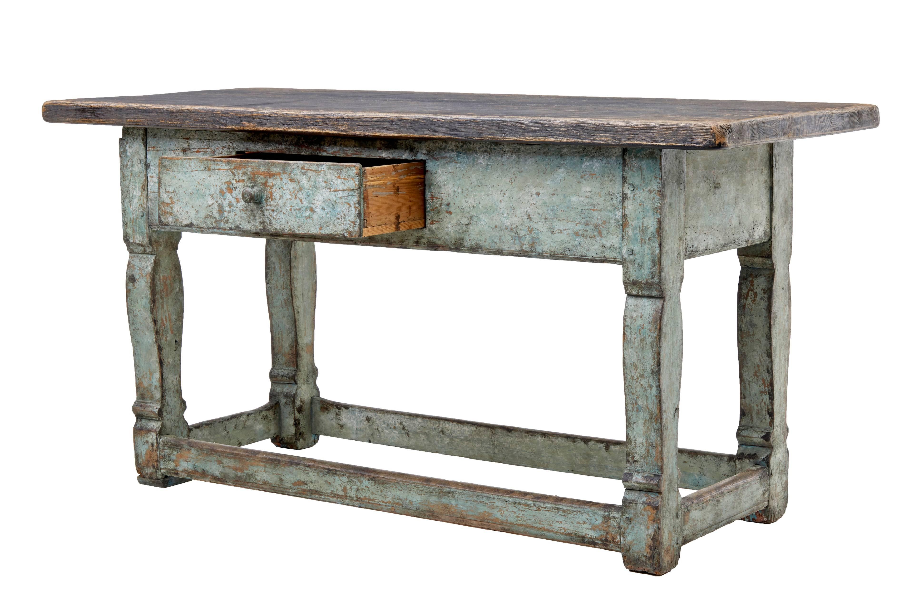 Rustic 19th Century Painted Swedish Pine Kitchen Table
