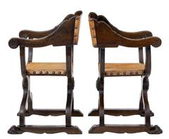 Pair of 18th Century, Italian Walnut Savonarola Armchairs