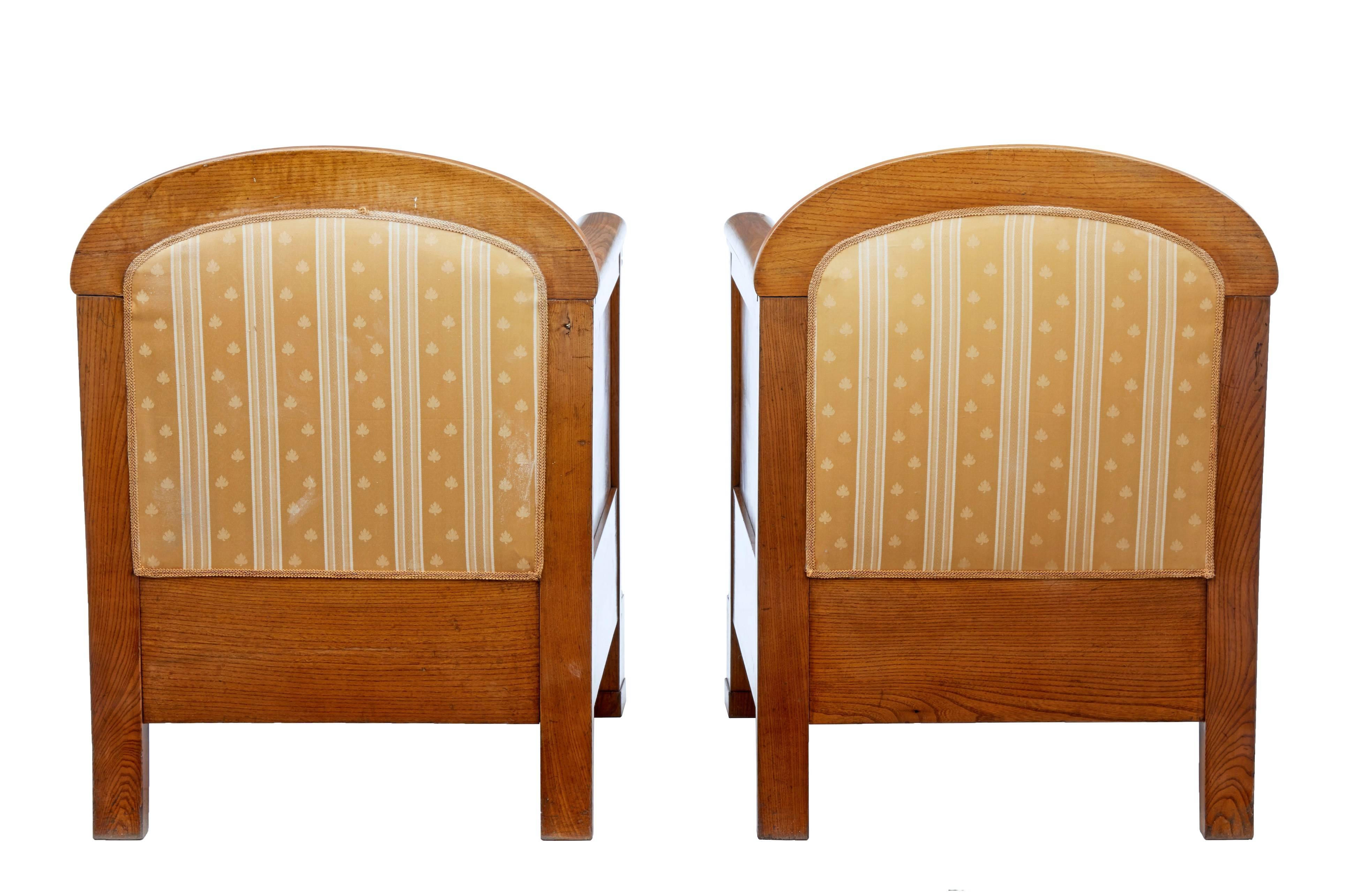 Art Deco Pair of Early 20th Century Scandinavian Elm Armchairs