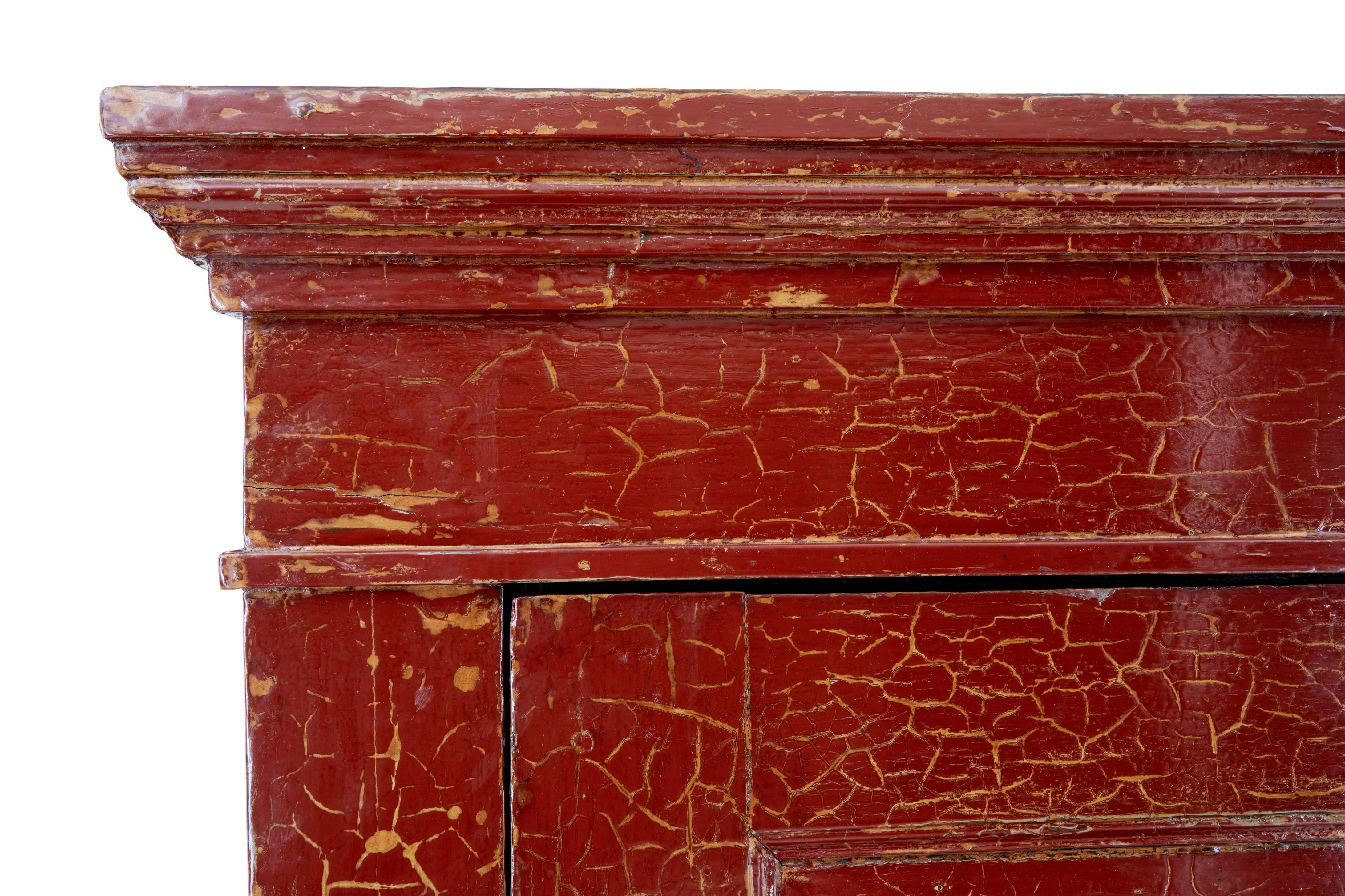 19th Century Red Lacquered Chinese Cupboard In Good Condition In Debenham, Suffolk