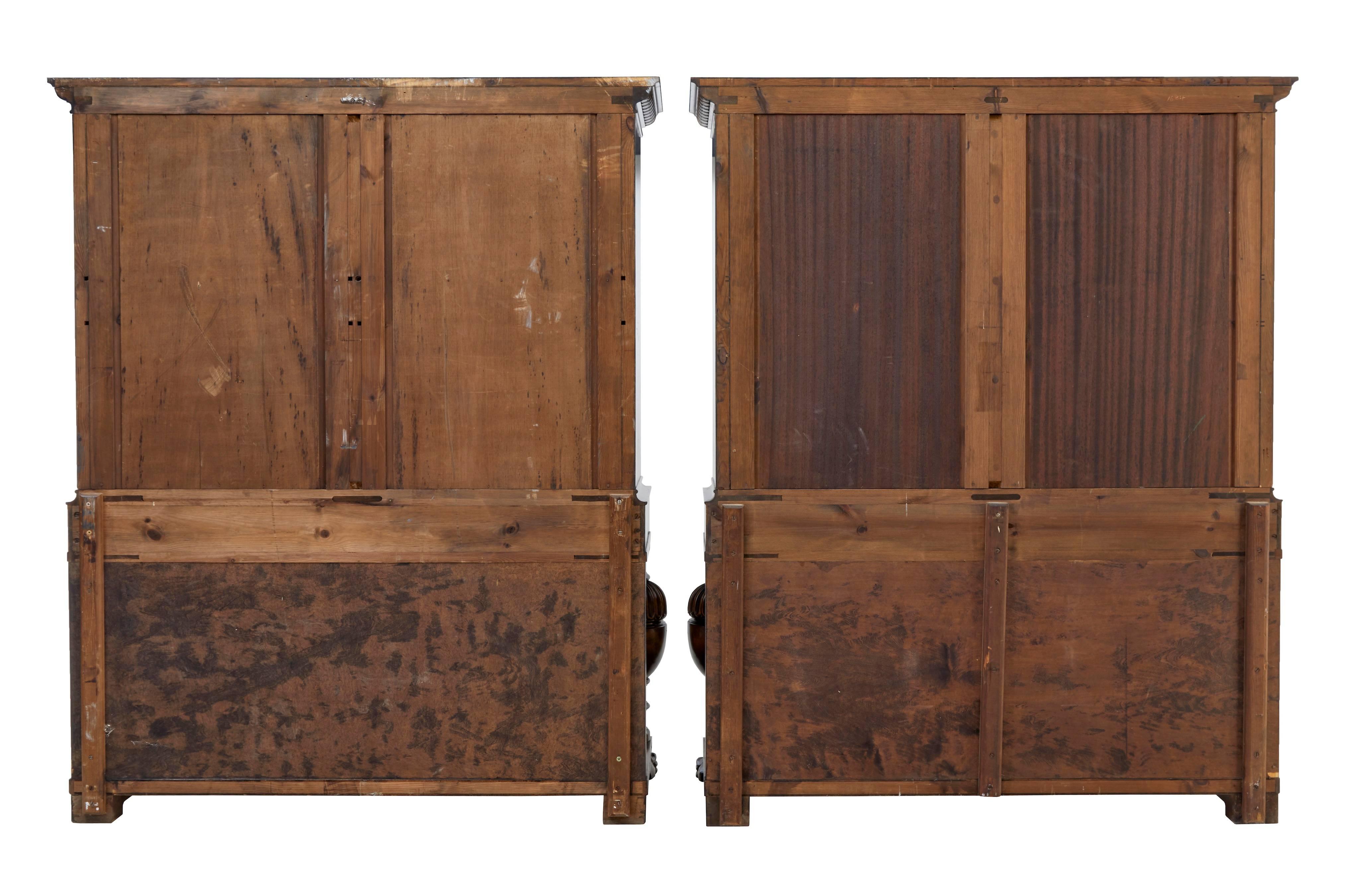 Fine Pair of Late Art Deco Swedish Carved Birch Cabinet on Stands 2