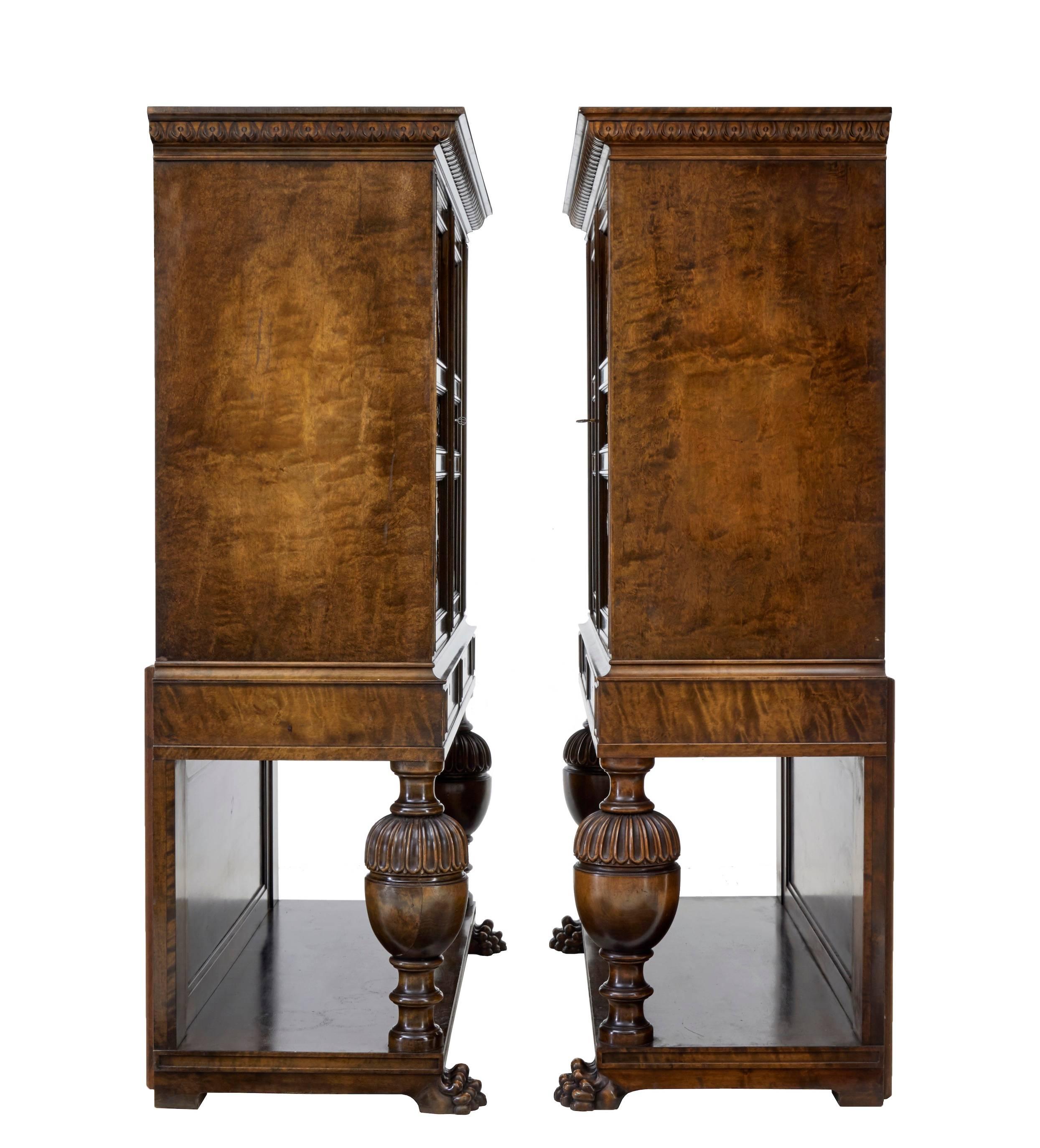Fine Pair of Late Art Deco Swedish Carved Birch Cabinet on Stands 3