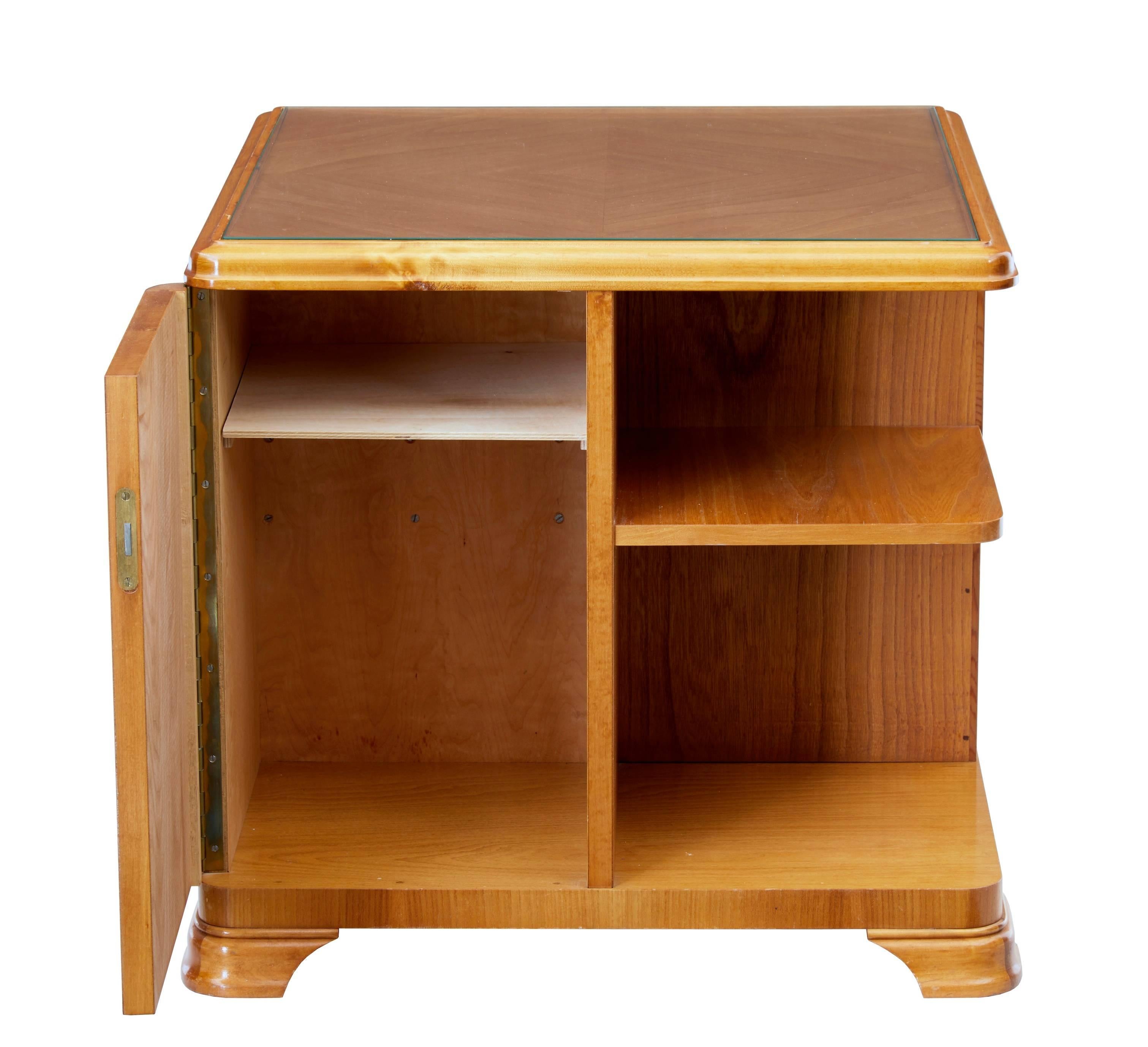 Later Art Deco Swedish Elm Occasional Table Cabinet In Good Condition In Debenham, Suffolk