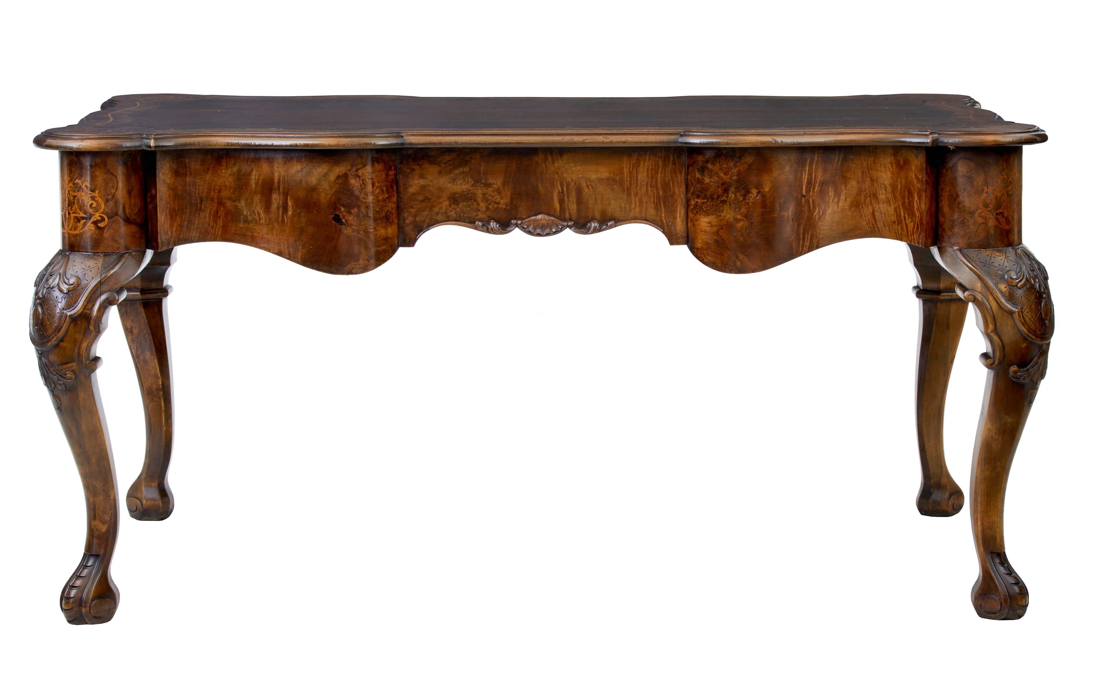 Inlay Early 20th Century Danish Inlaid Walnut Writing Table Desk