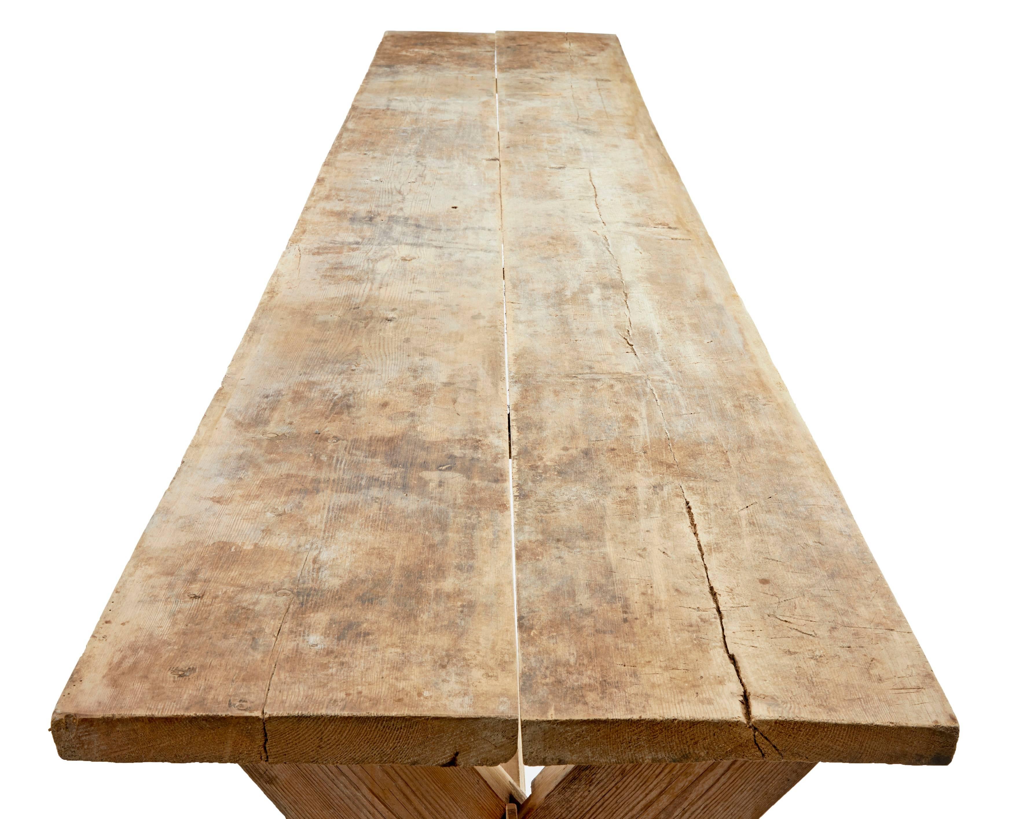 Long 19th Century Swedish Pine Refectory Dining Table 1