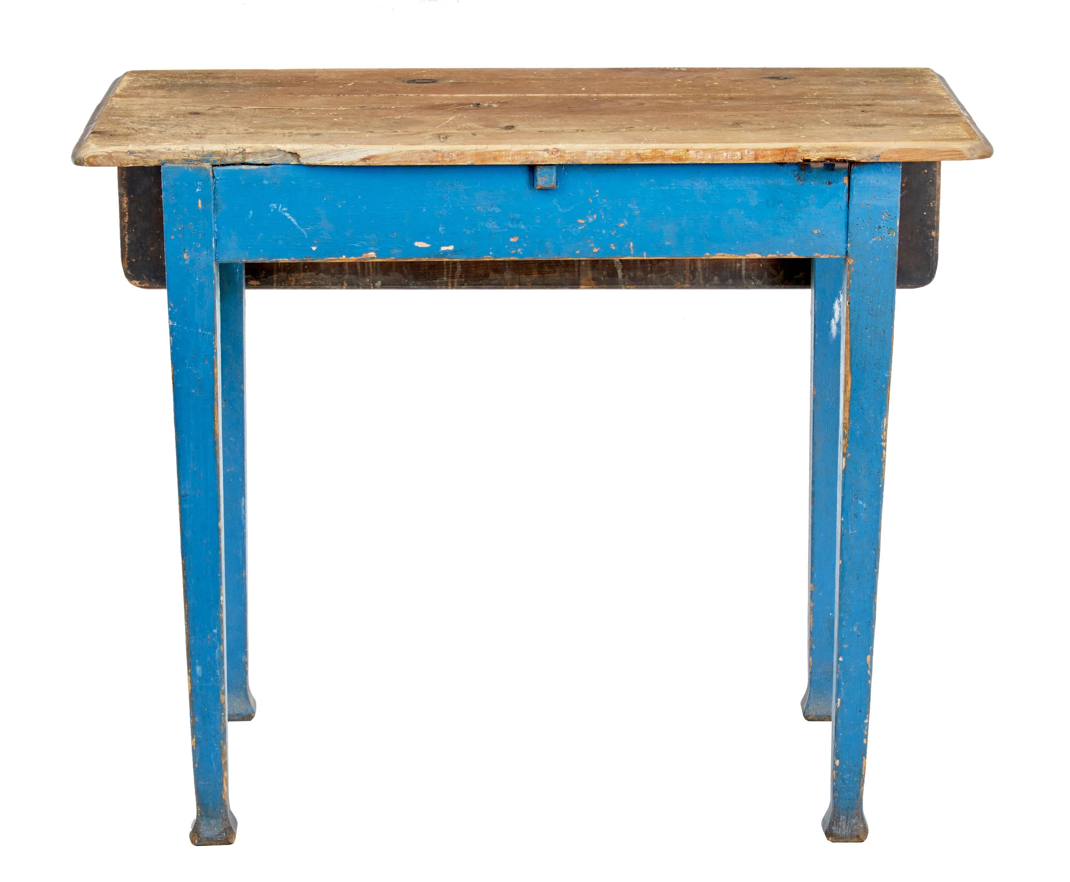Rustic 19th Century Swedish Painted Pine Drop-Leaf Kitchen Table