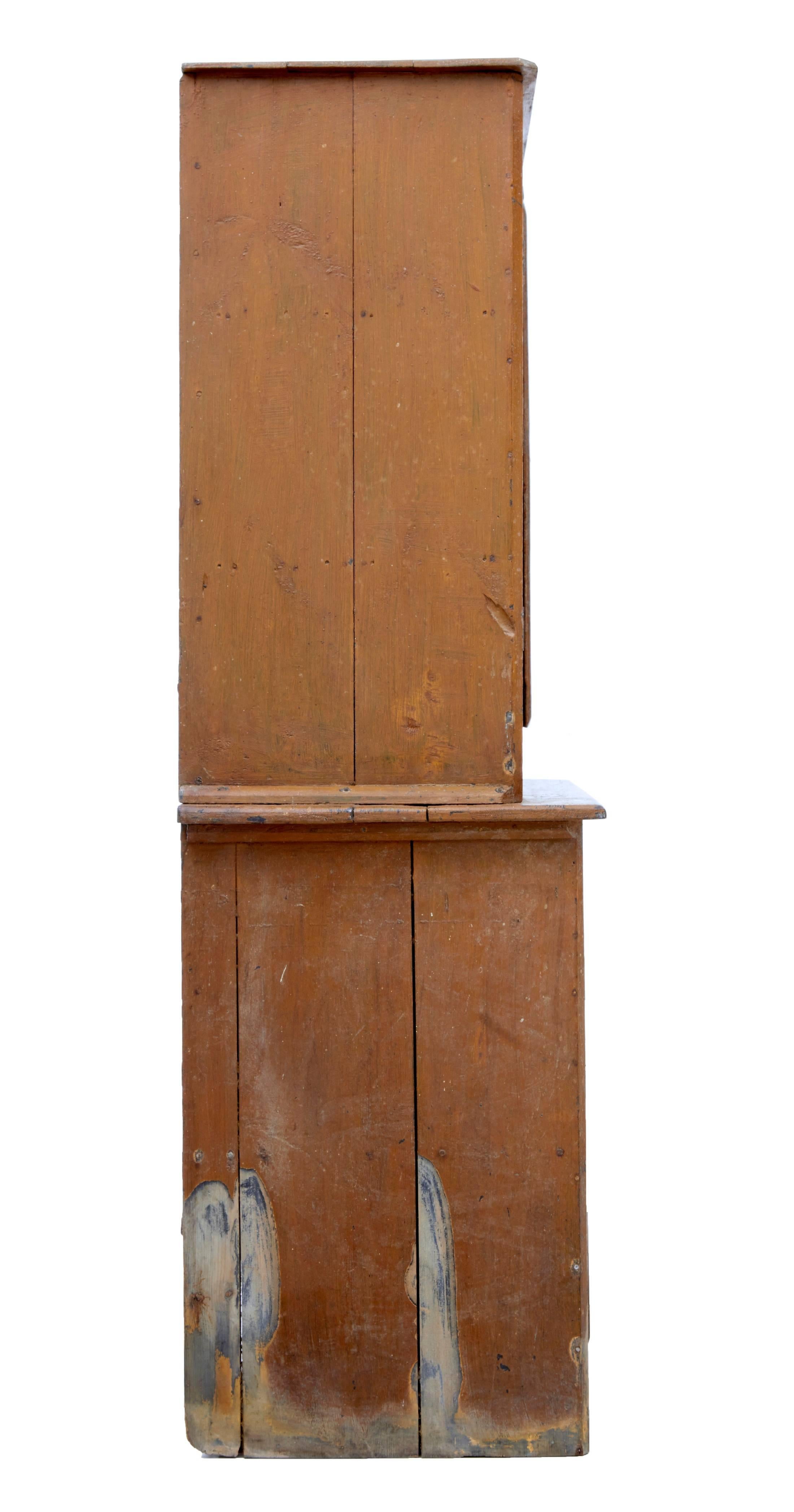 19th Century Rustic Swedish Pine Painted Kitchen Cupboard In Fair Condition In Debenham, Suffolk
