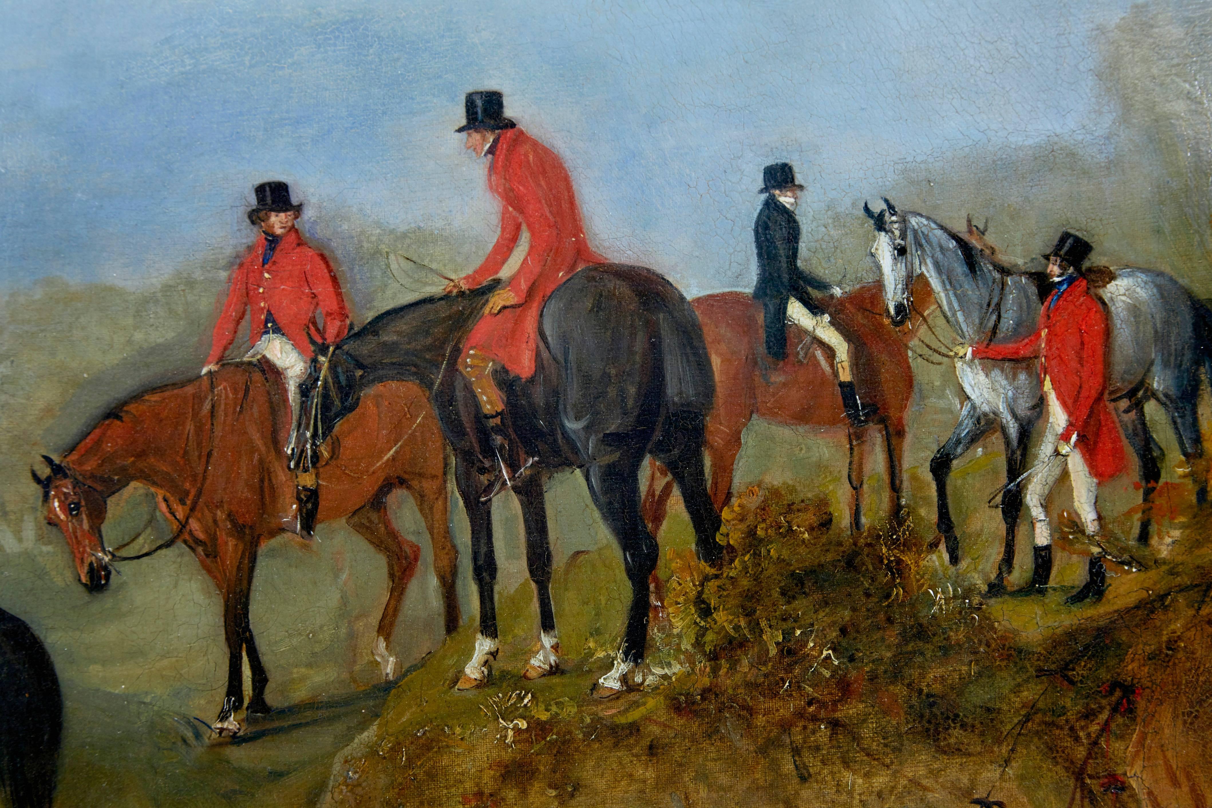 Victorian Large 19th Century Sporting Hunt Oil Painting by John Fernely Junior