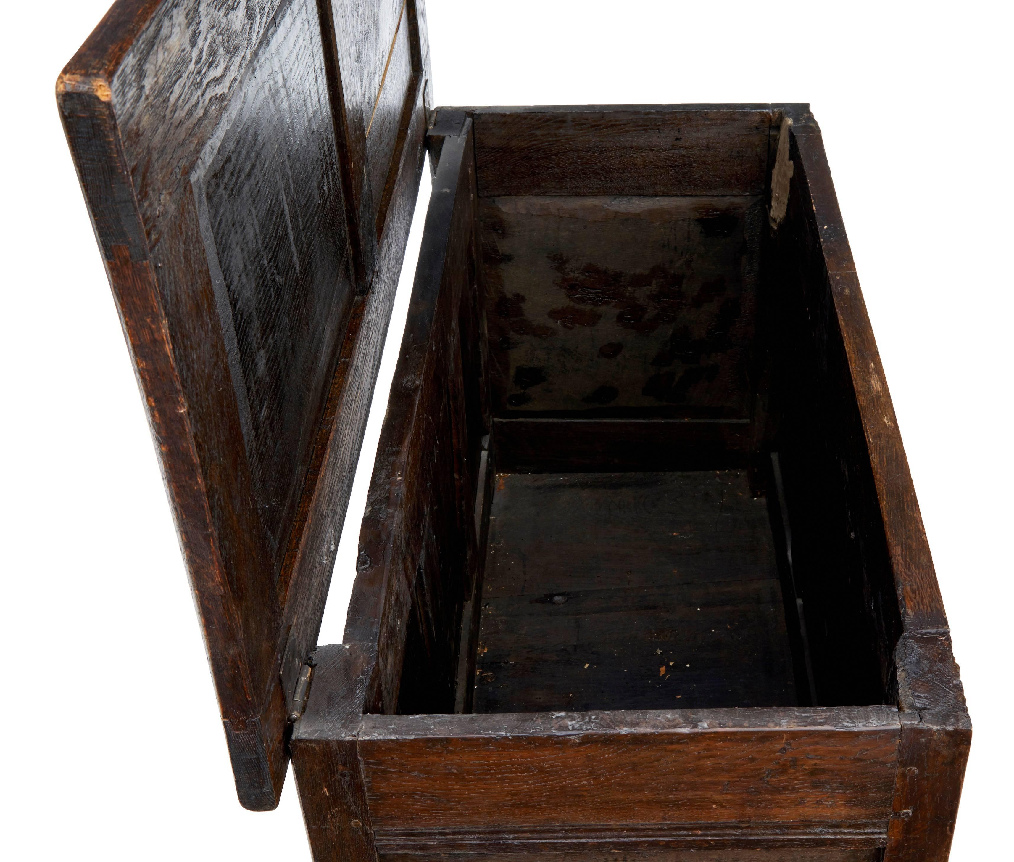 Gothic Late 17th Century Small Carved Oak Coffer