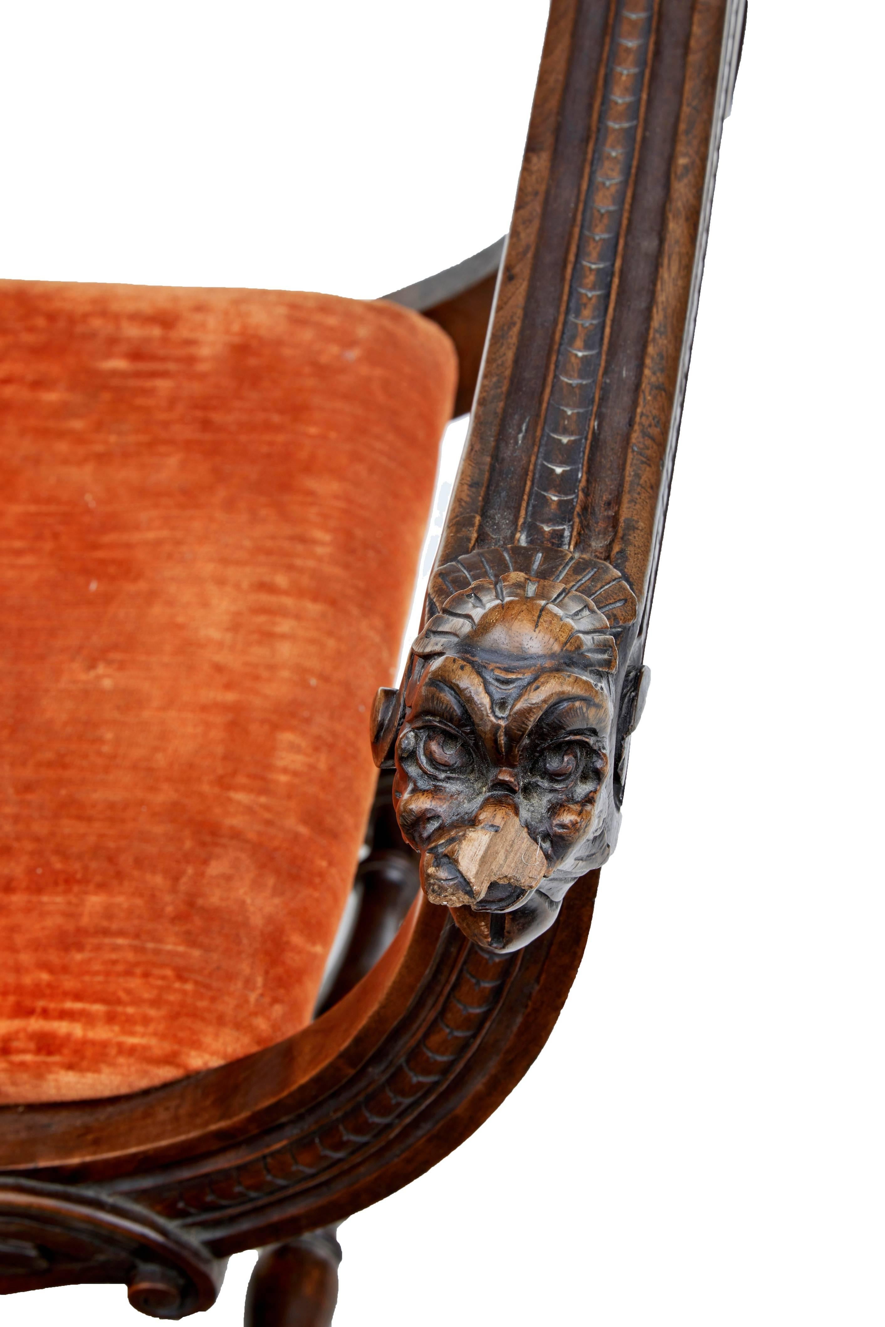 Pair of 19th Century Italian Carved Walnut Savonarola Chairs 1