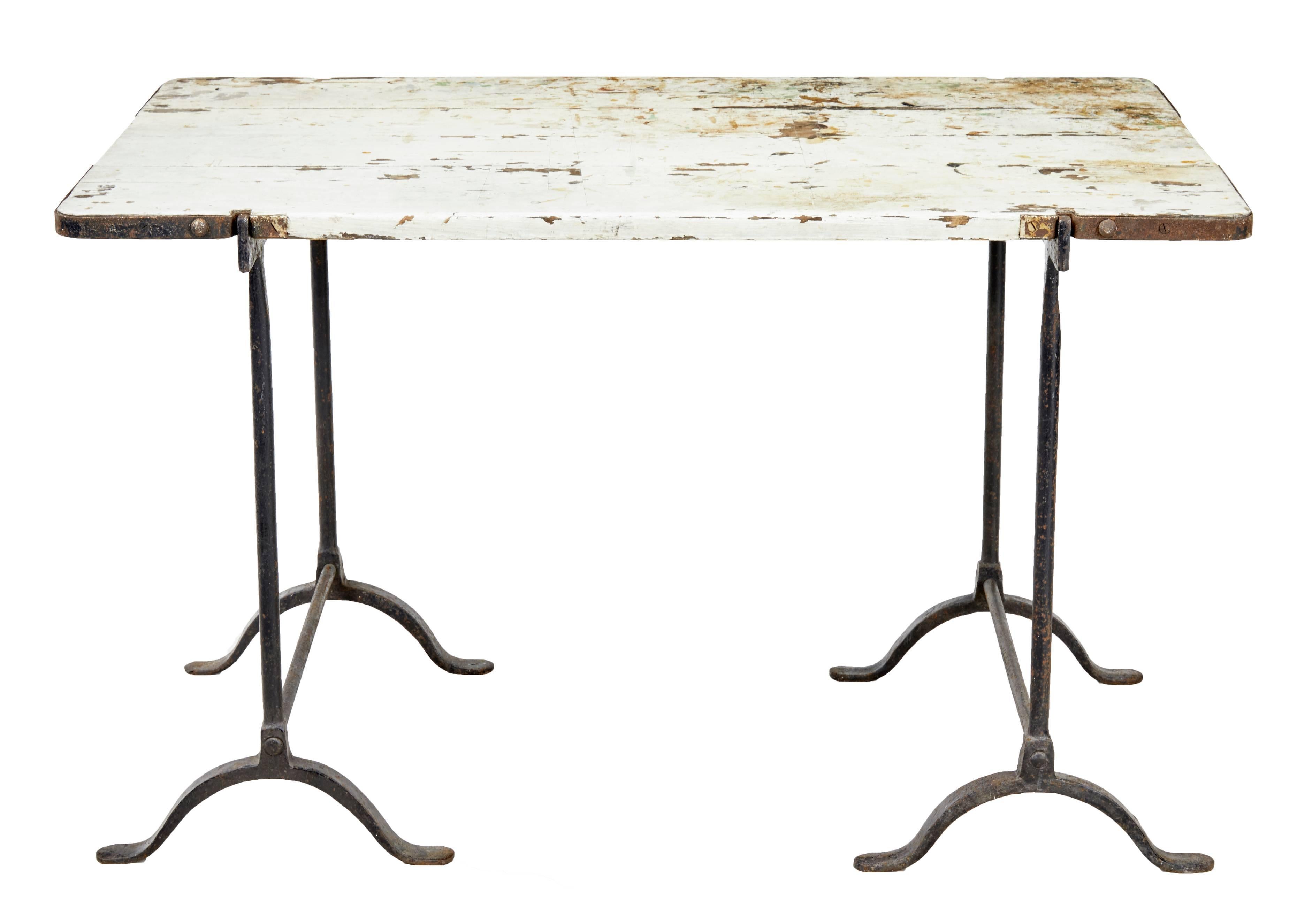 Rare local find in Suffolk, circa 1910.
Rare being that it still has its original top and proper fittings.
Cast iron bases with original painted pine top.
Staining and paint losses to top.


Measures: Height 30