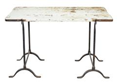 Early 20th Century Pine and Iron Trestle Work Table