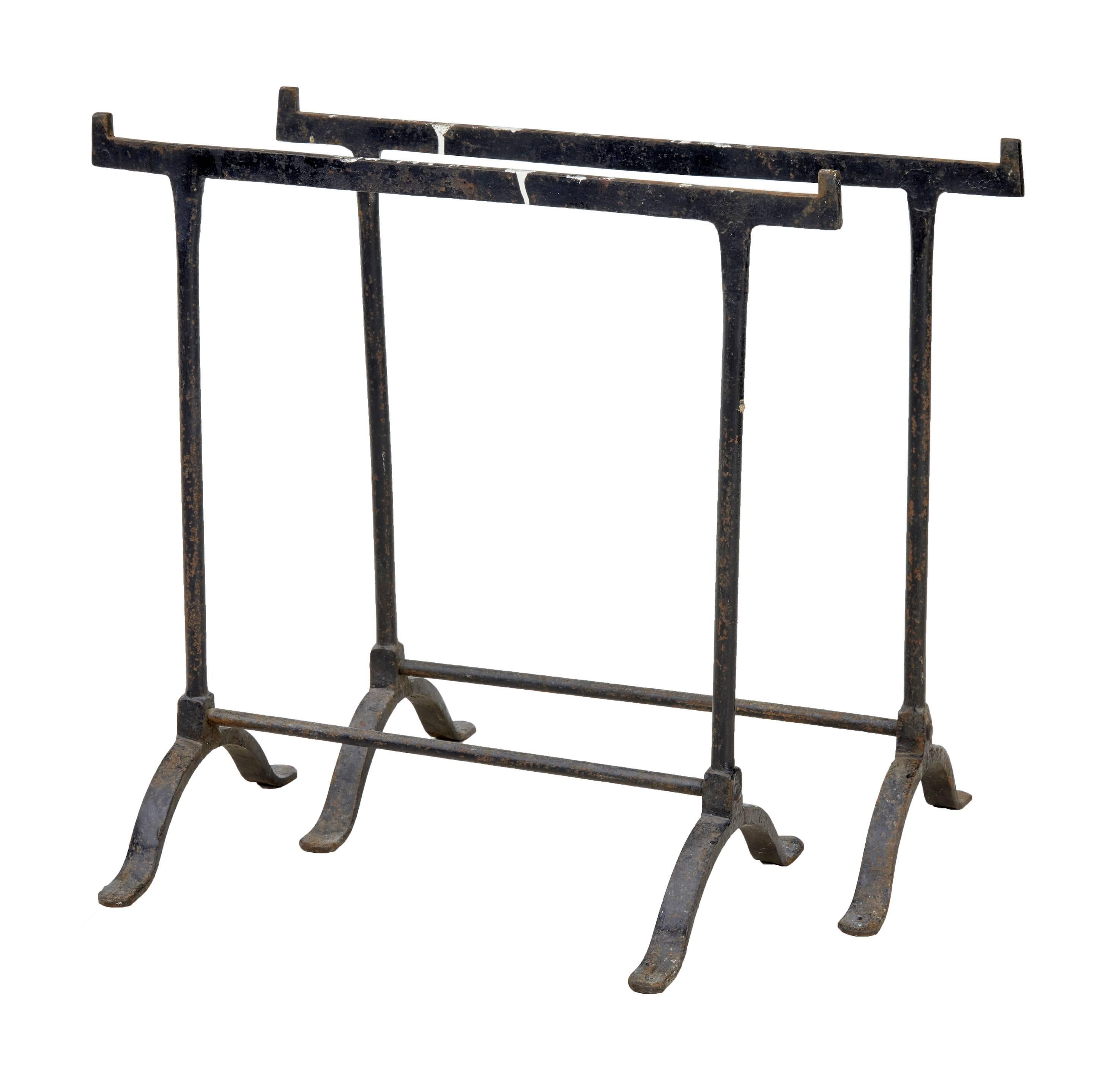 Metalwork Early 20th Century Pine and Iron Trestle Work Table