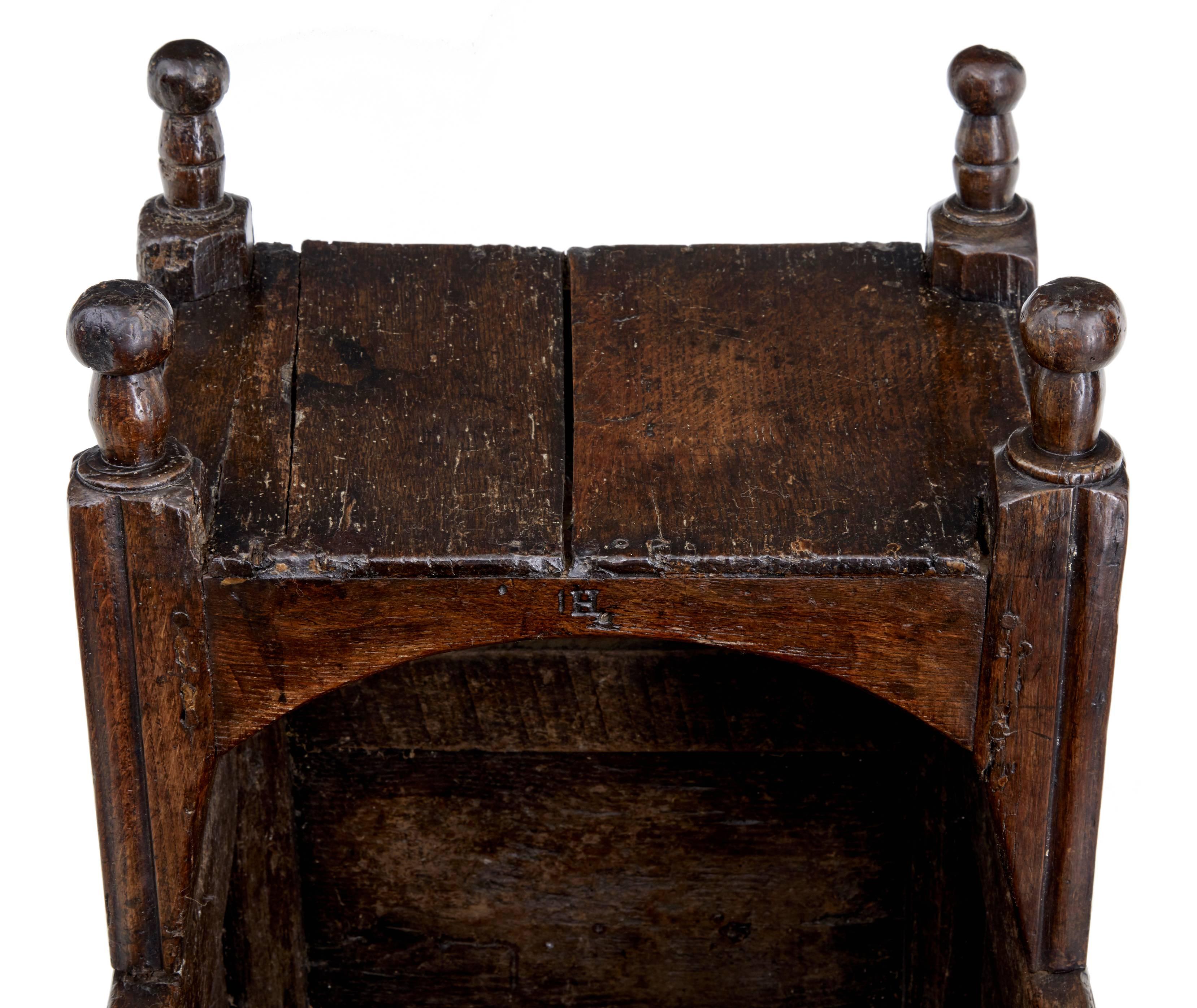 17th Century Carved Oak Cot 1
