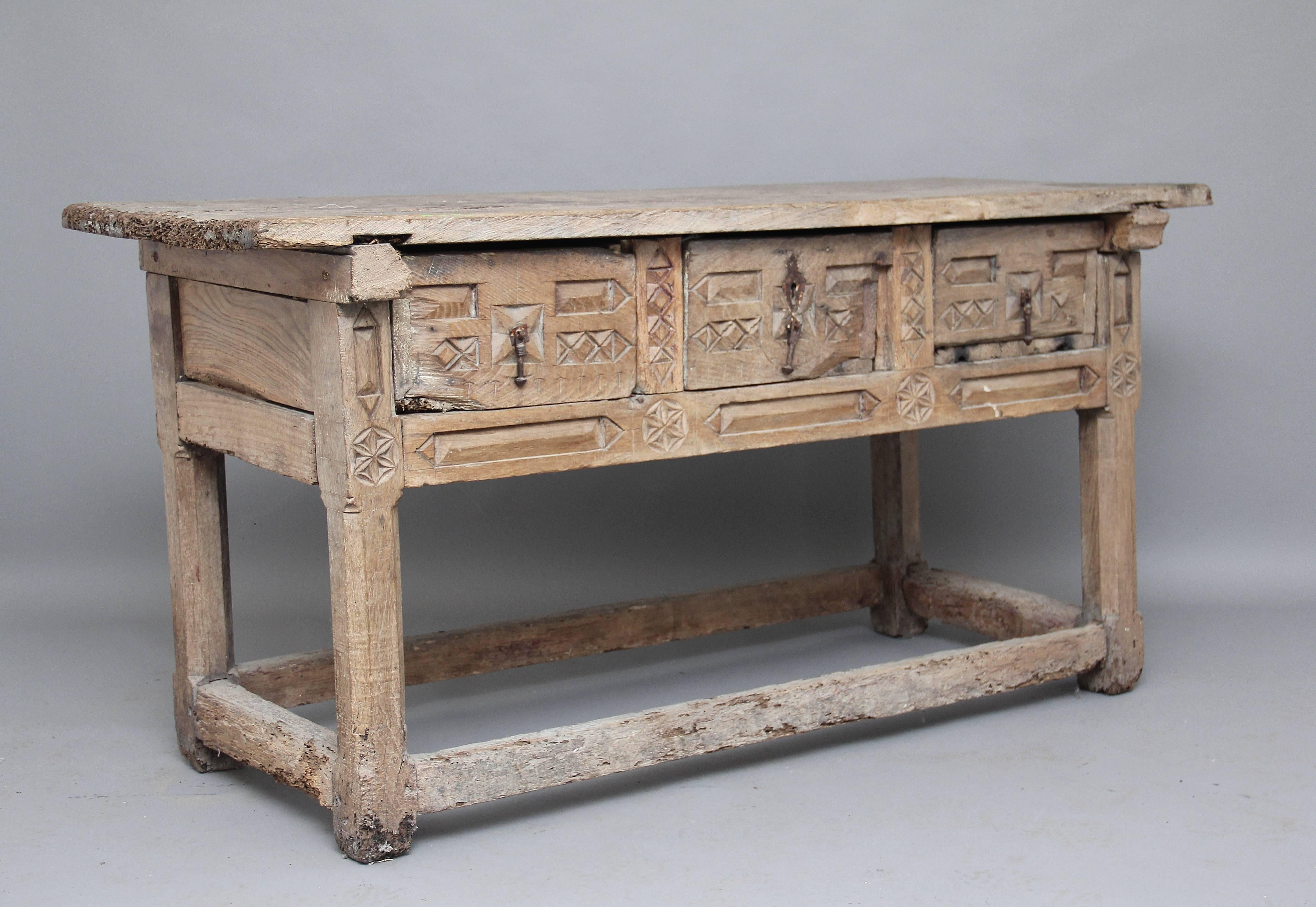 17th Century Spanish Carved Chestnut Serving Table 5