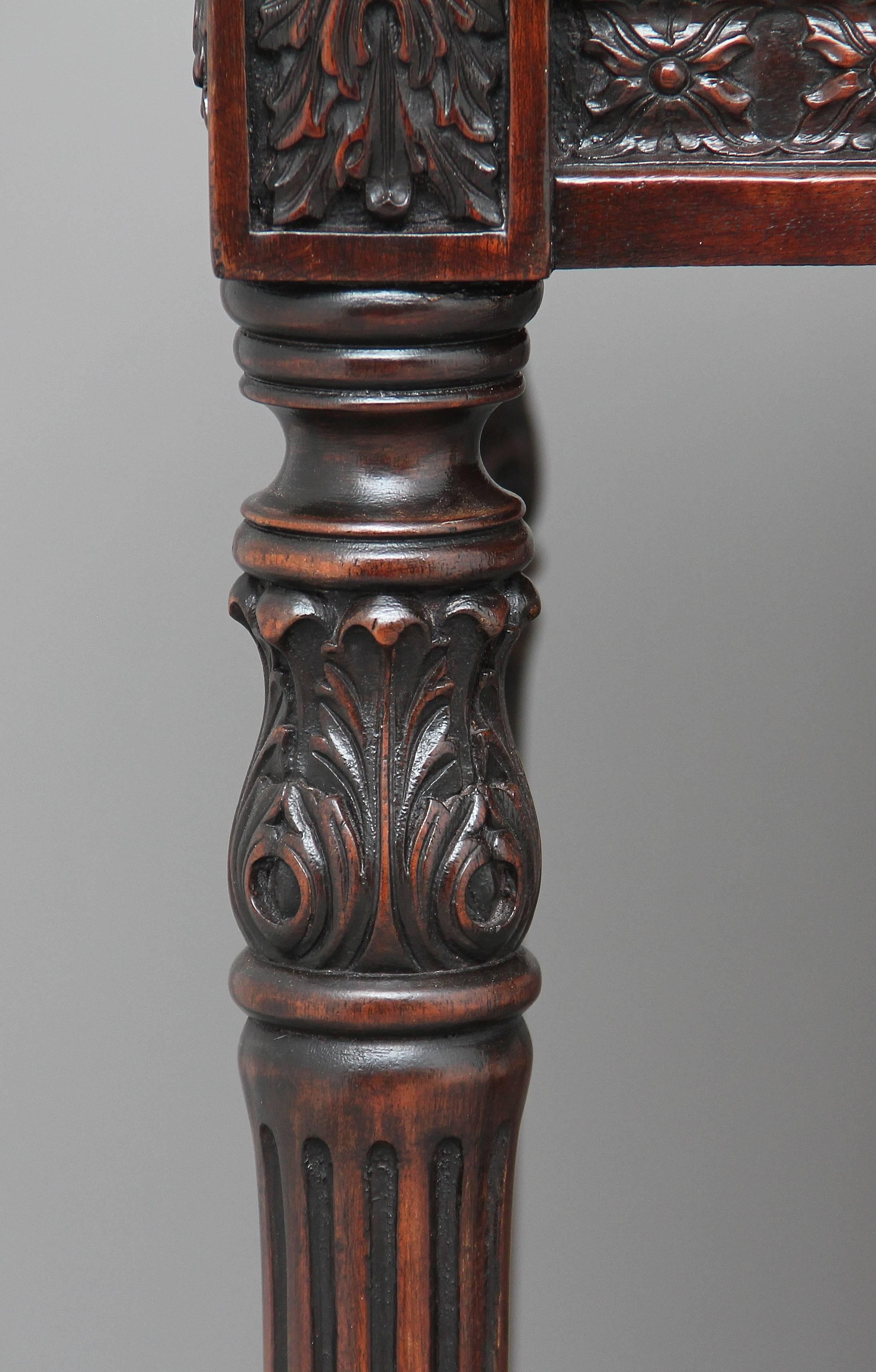 Pair of Early 20th Century Carved Mahogany Marble-Top Console Tables 3