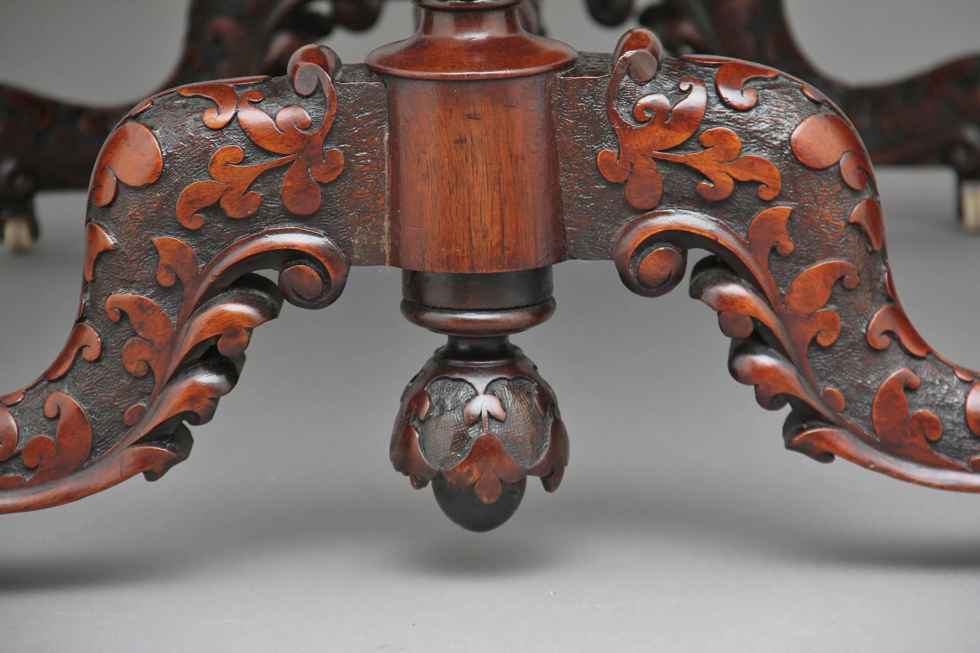 19th Century Irish Carved Burr Walnut Centre Table 2