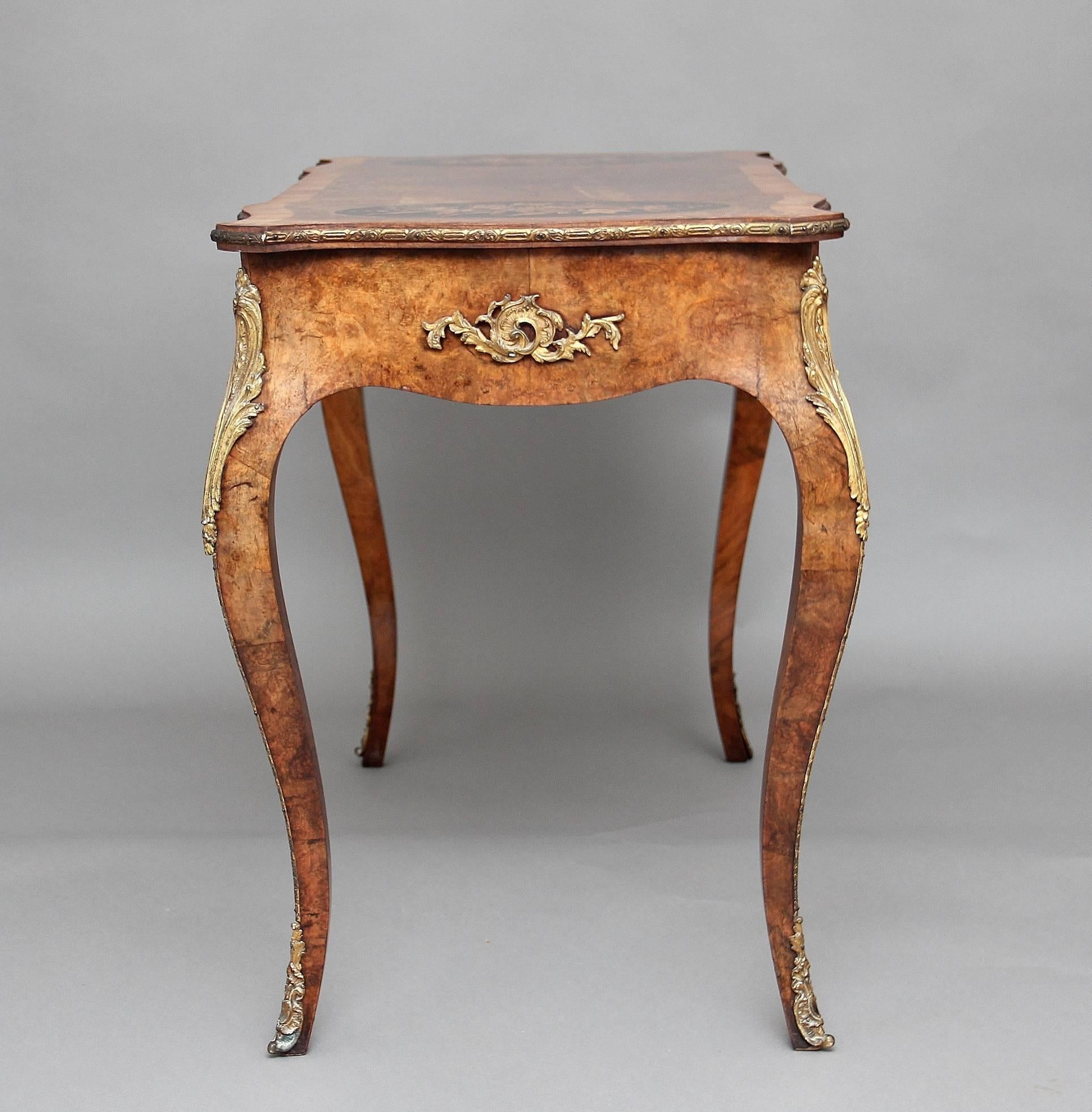 Victorian 19th Century Burr Walnut Inlaid Writing Table