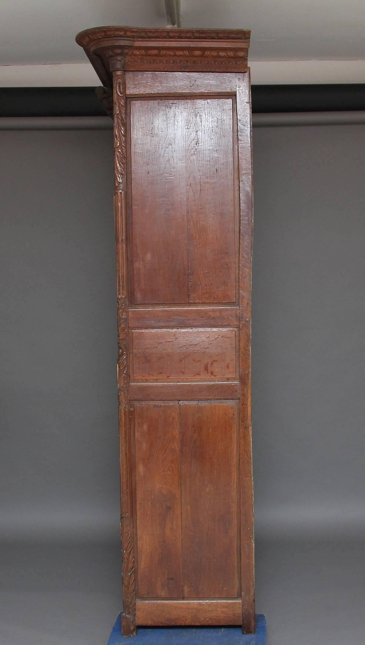 Rustic 19th Century French Carved Oak Marriage Armoire
