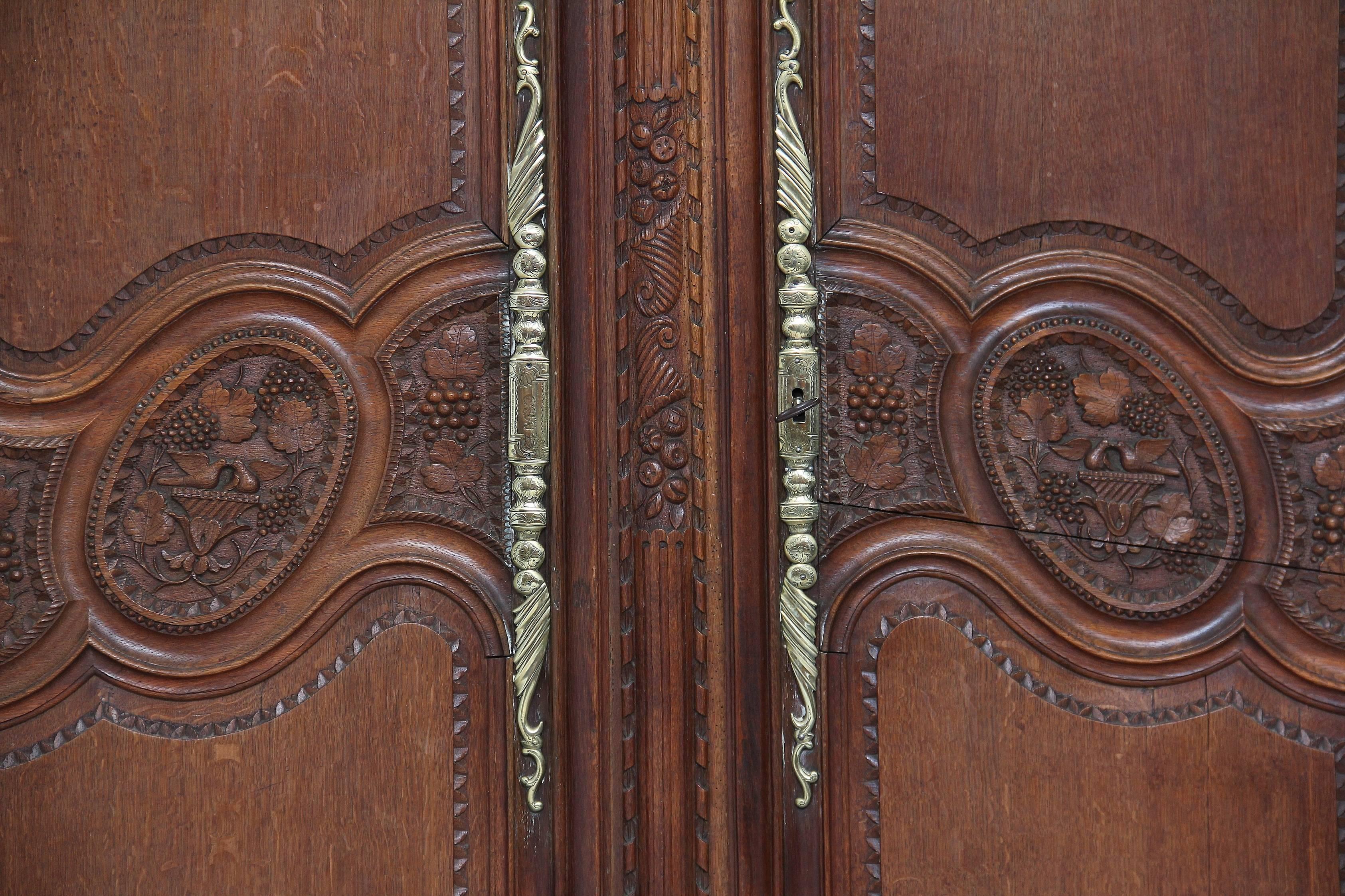 19th Century French Carved Oak Marriage Armoire 1