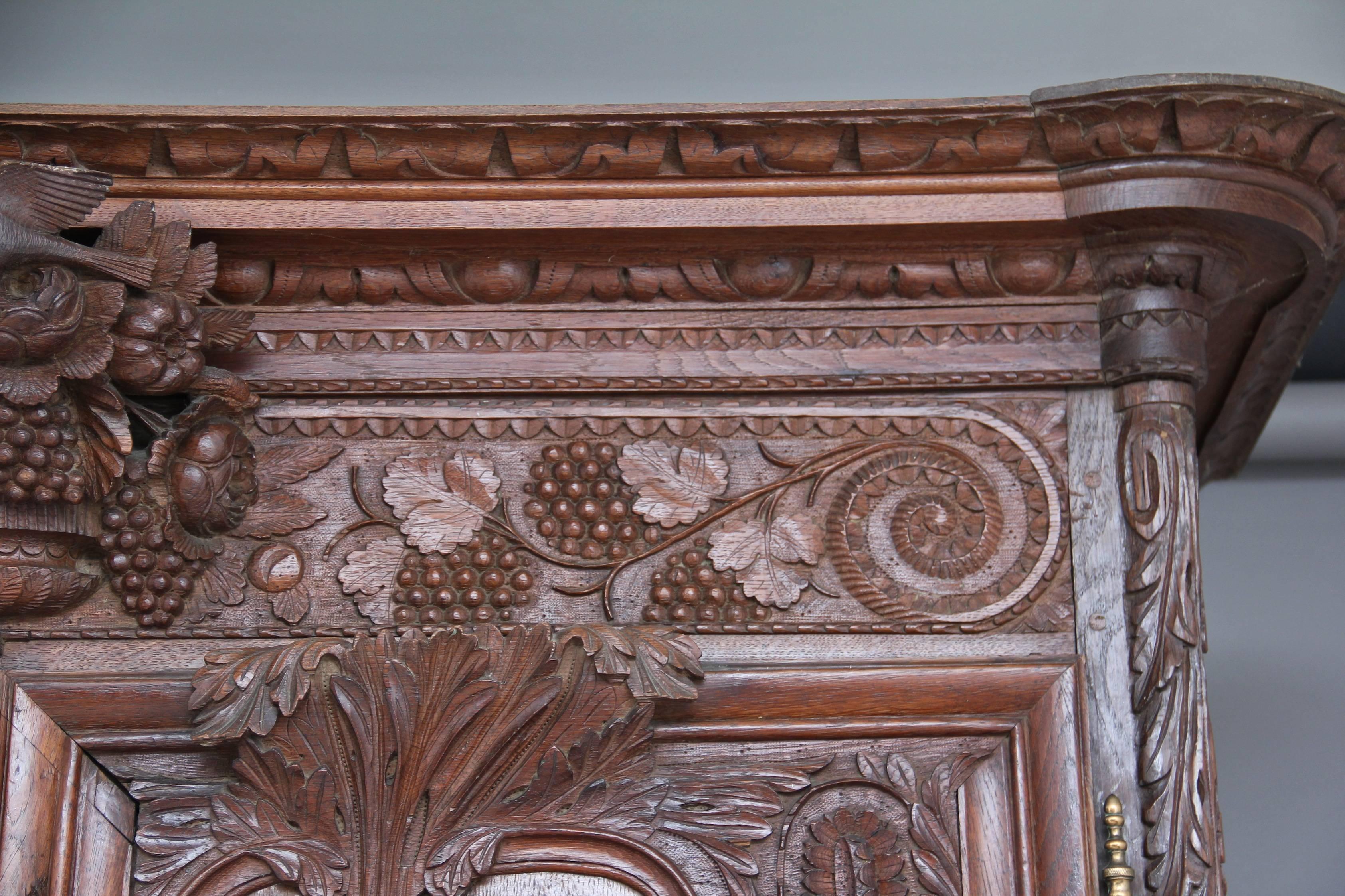 19th Century French Carved Oak Marriage Armoire 4