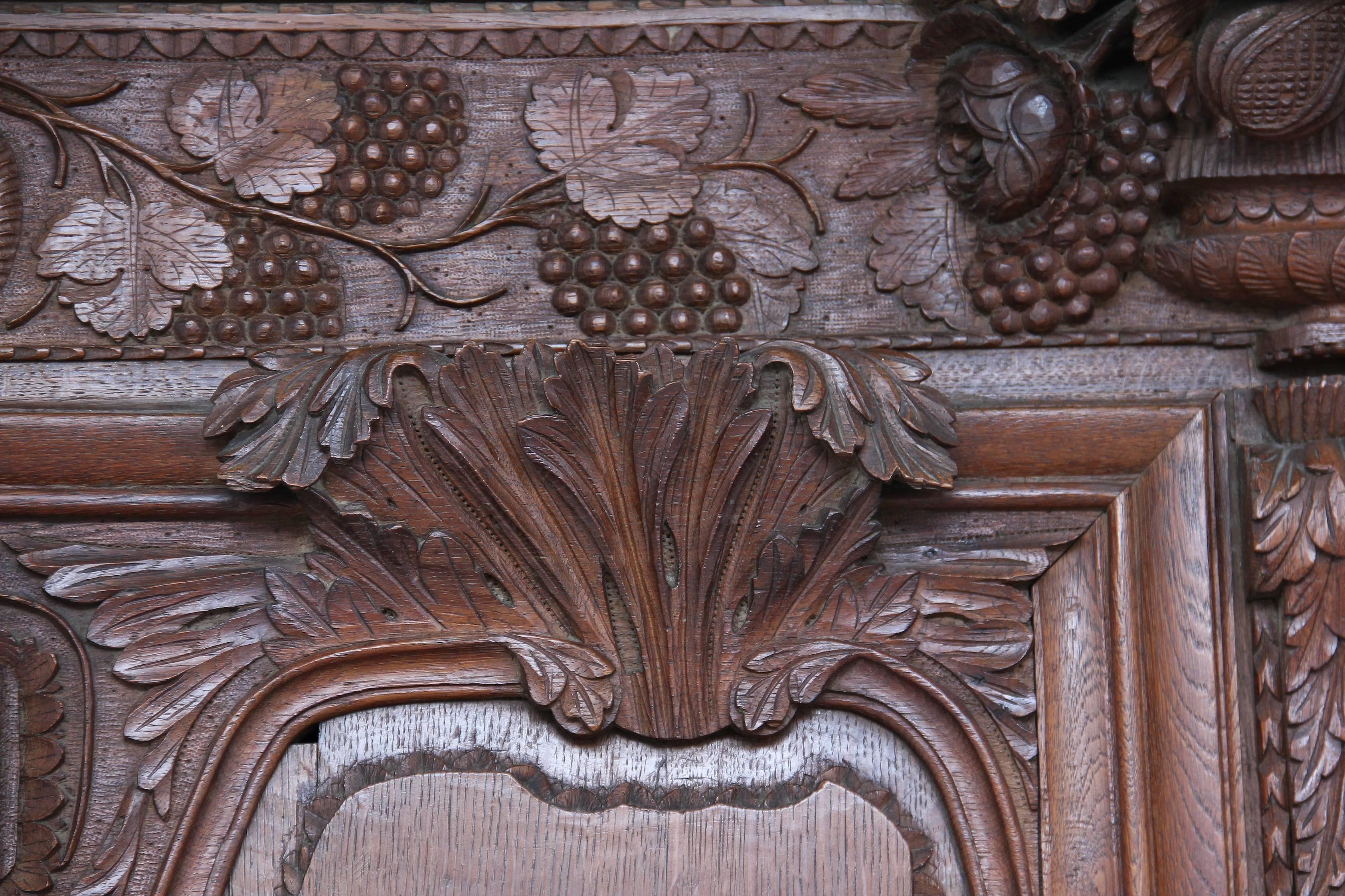 19th Century French Carved Oak Marriage Armoire 5