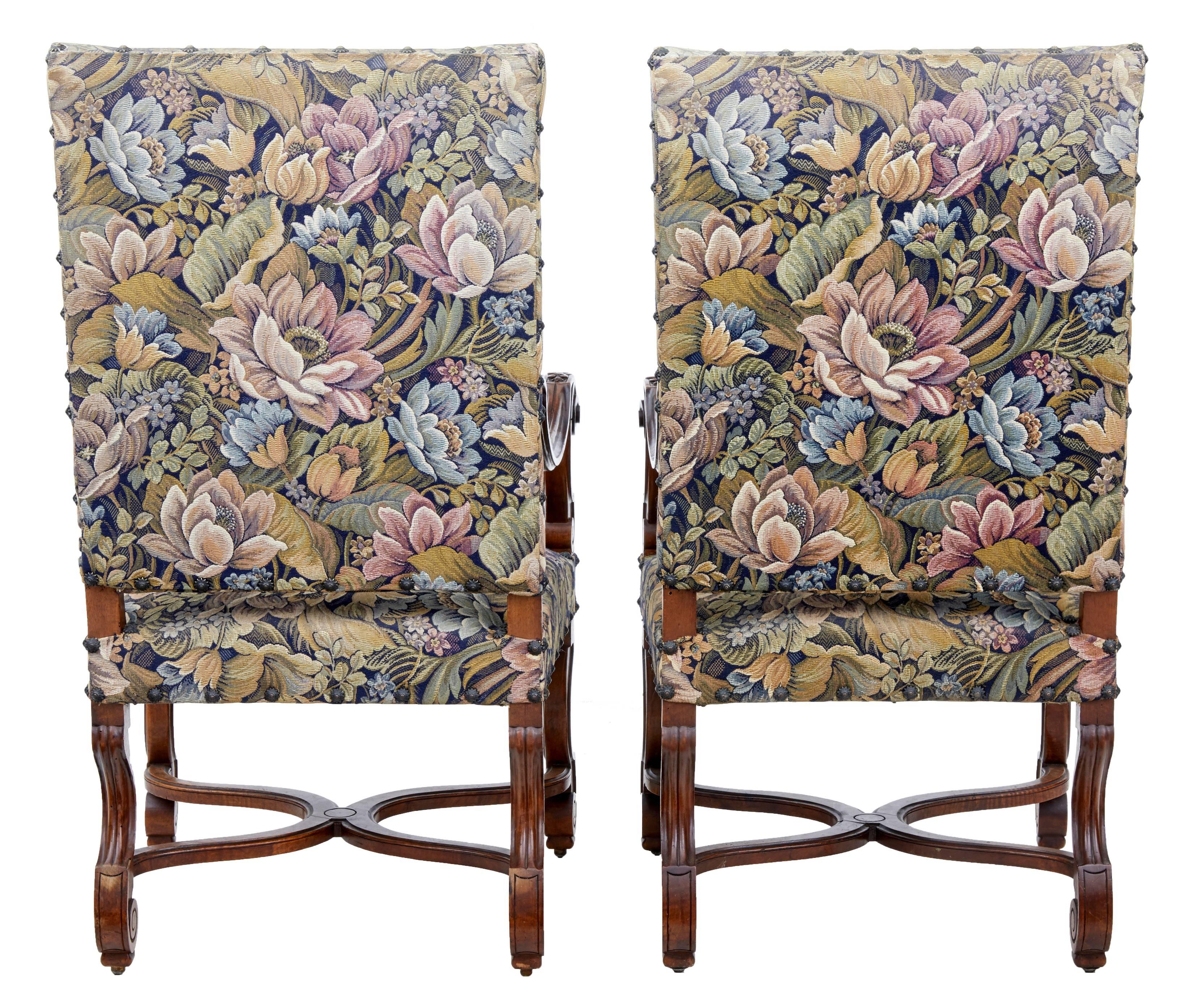Victorian Pair of French 19th Century Carved Walnut Armchairs
