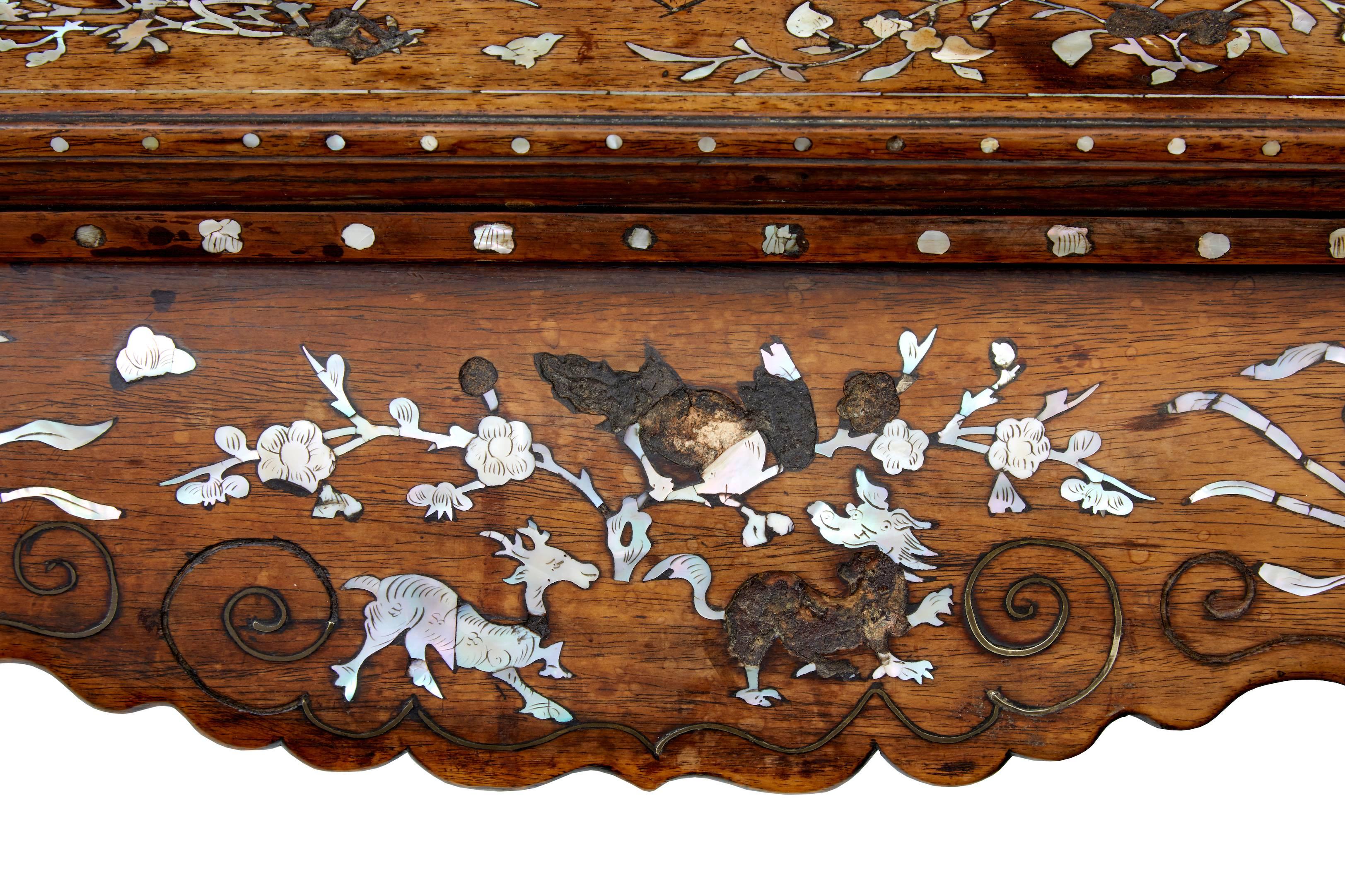 18th Century Qing Chinese Huanghuali Mother of Pearl Inlaid Kang Table 2
