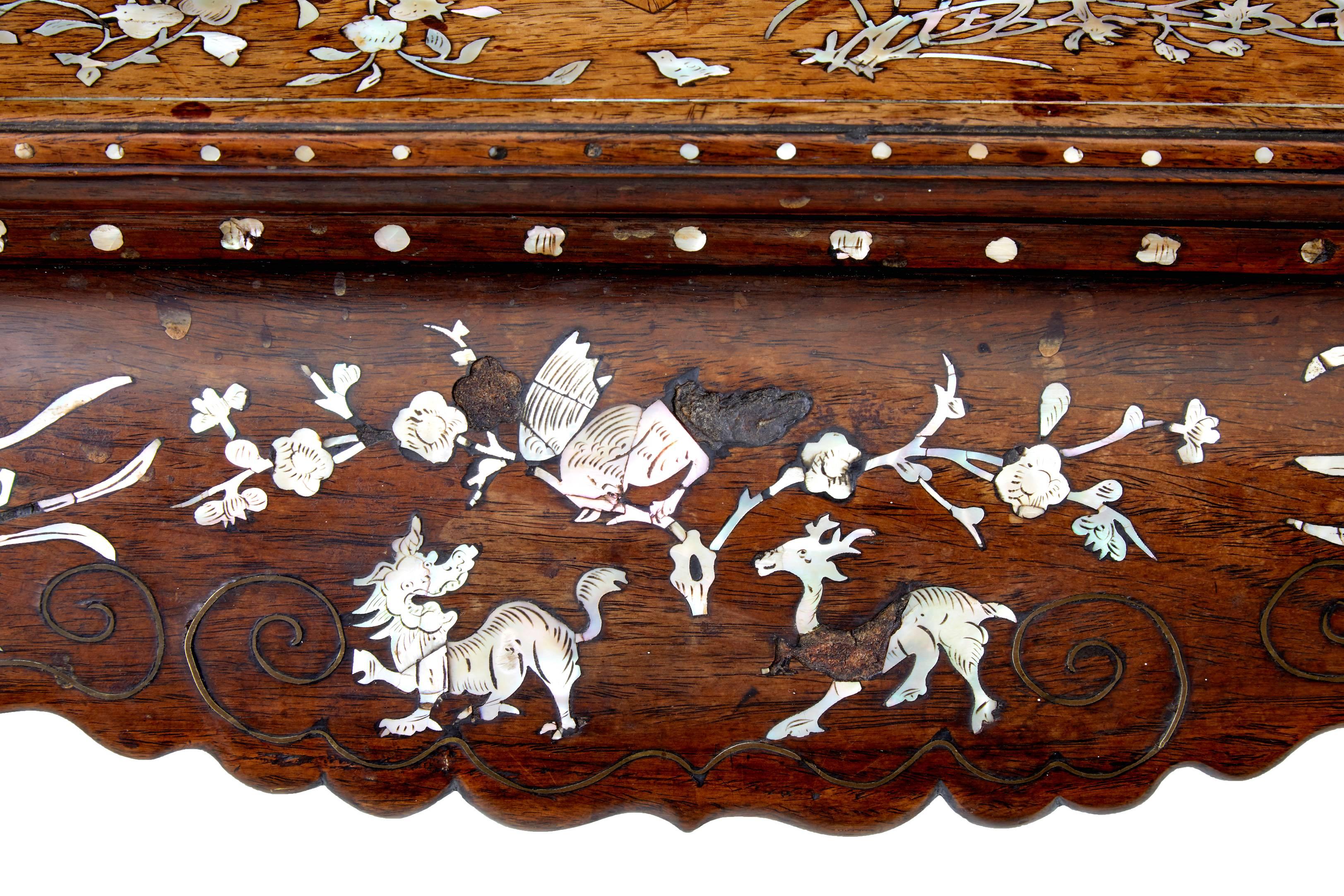 18th Century Qing Chinese Huanghuali Mother of Pearl Inlaid Kang Table 4