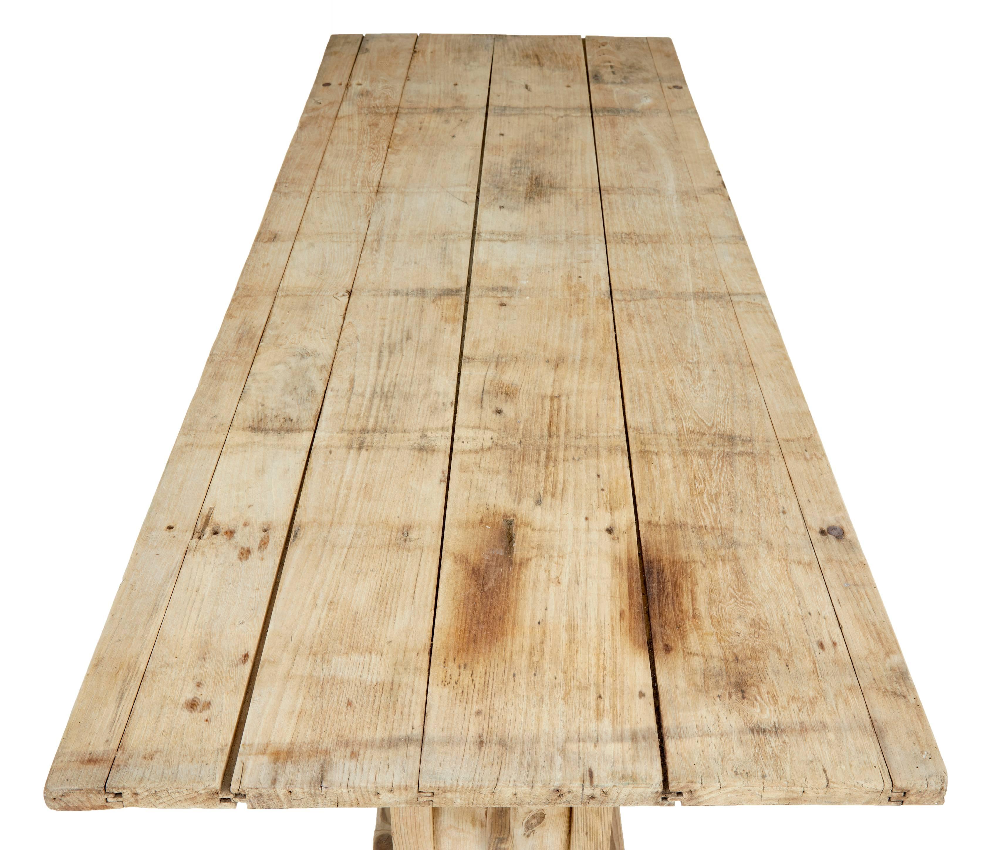 European 19th Century Rustic Pine Trestle Table