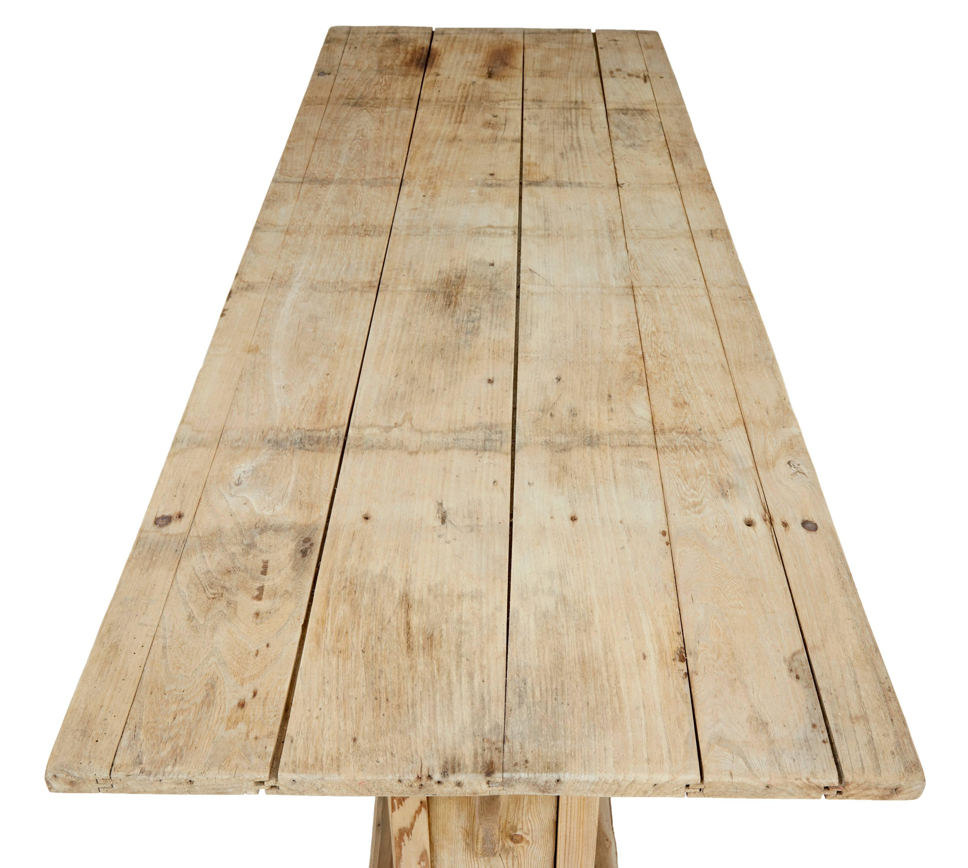 Woodwork 19th Century Rustic Pine Trestle Table