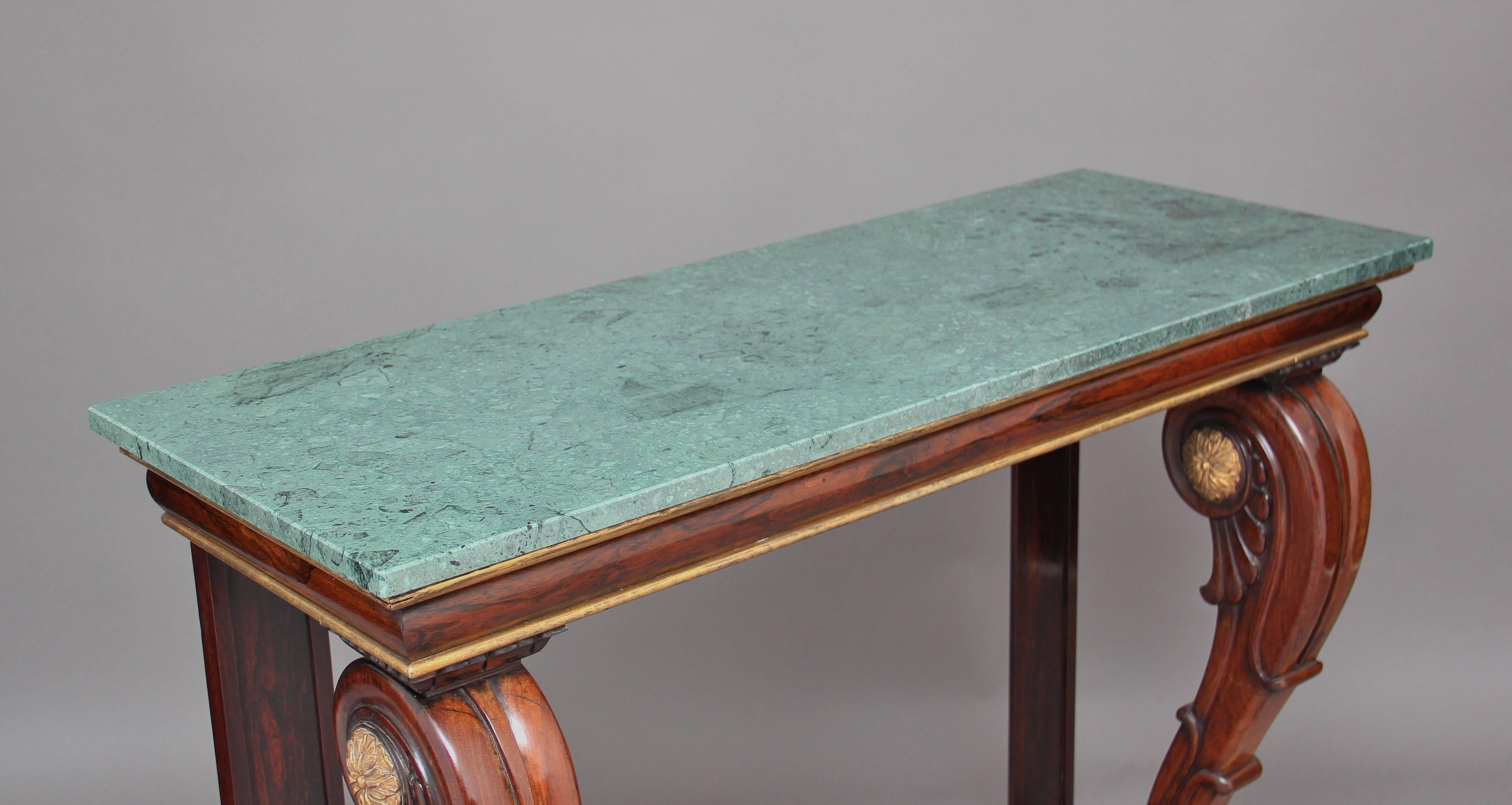 Carved 19th Century William IV Rosewood Marble-Top Console Table