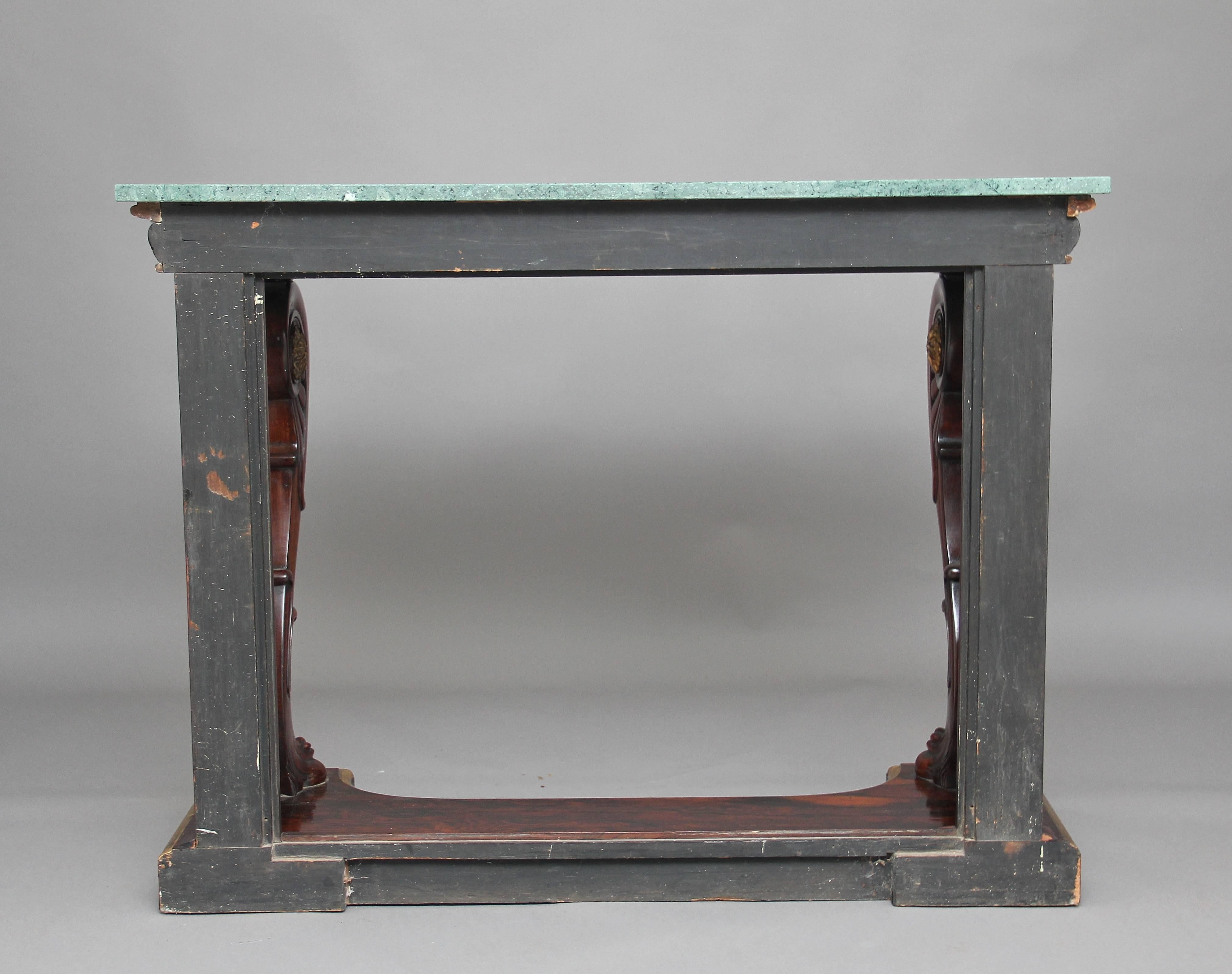 19th Century William IV Rosewood Marble-Top Console Table In Good Condition In Debenham, Suffolk