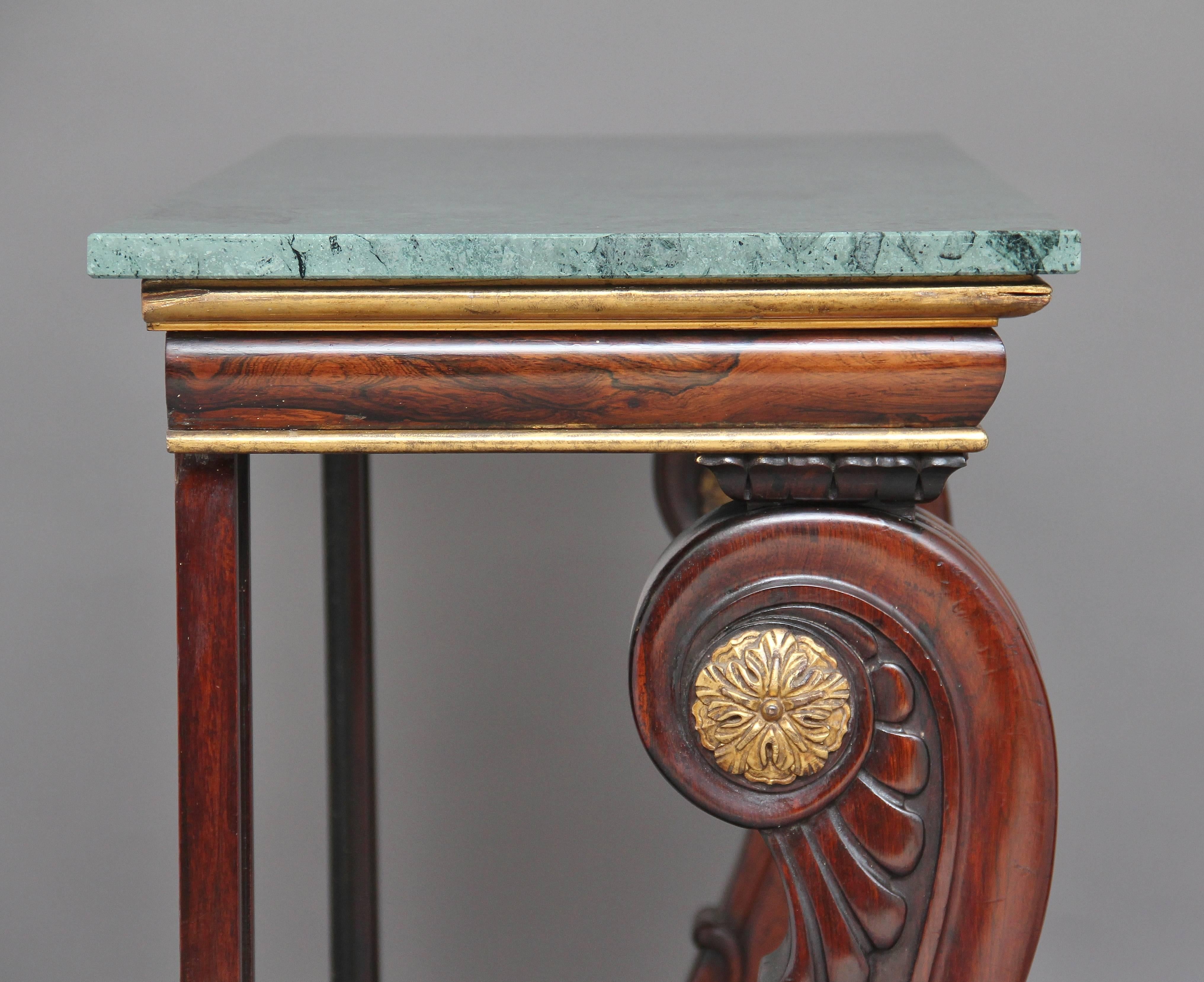 19th Century William IV Rosewood Marble-Top Console Table 1